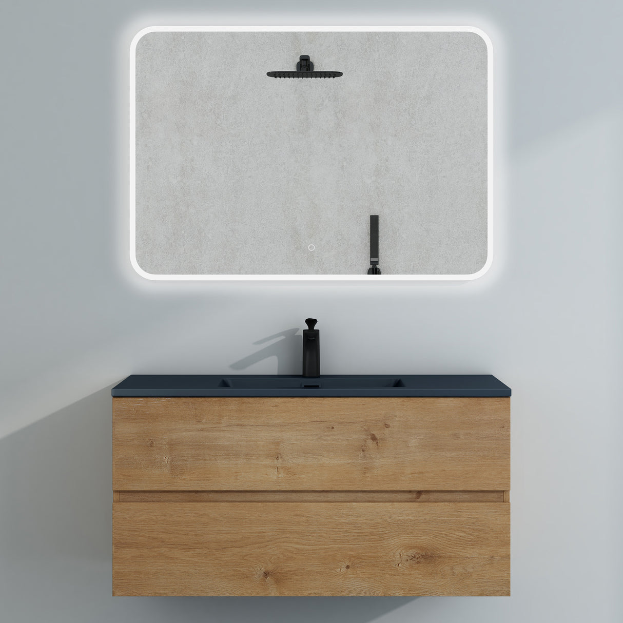 glasvilla Badmöbel-Set Waschtisch mit Unterschrank Mineralguss Waschbecken in Anthrazit Waschbeckenunterschrank 2-Schubladen Soft-Close Aqualis