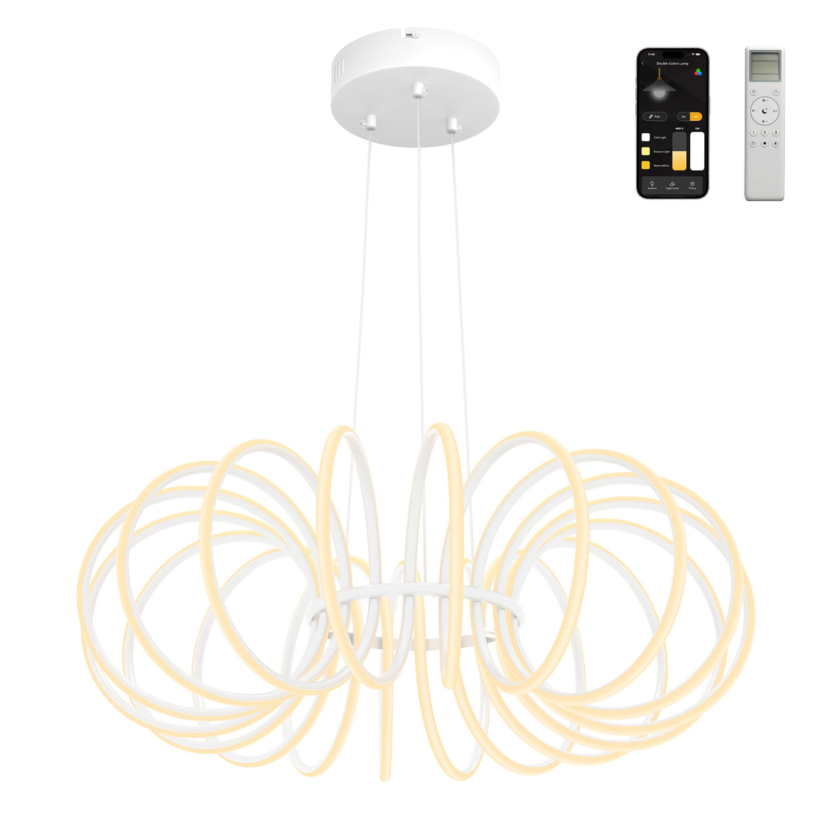glasvilla Pendelleuchte Esstisch, 61cm LED Moderne Hängelampe Sandweiß, stufenlos dimmbar 3000K–6000K, höhenverstellbare Design 120W Esstischlampe mit Fernbedienung & Wandschalter Nuvora05