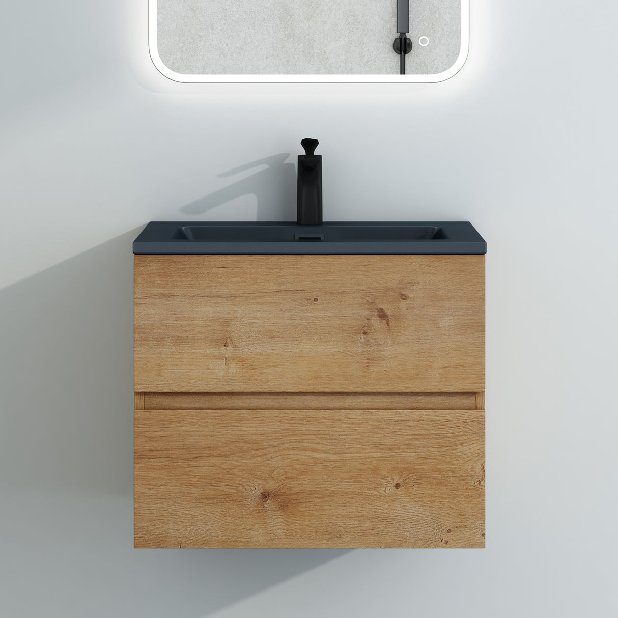 glasvilla Badmöbel-Set Waschtisch mit Unterschrank Mineralguss Waschbecken in Anthrazit Waschbeckenunterschrank 2-Schubladen Soft-Close Aqualis