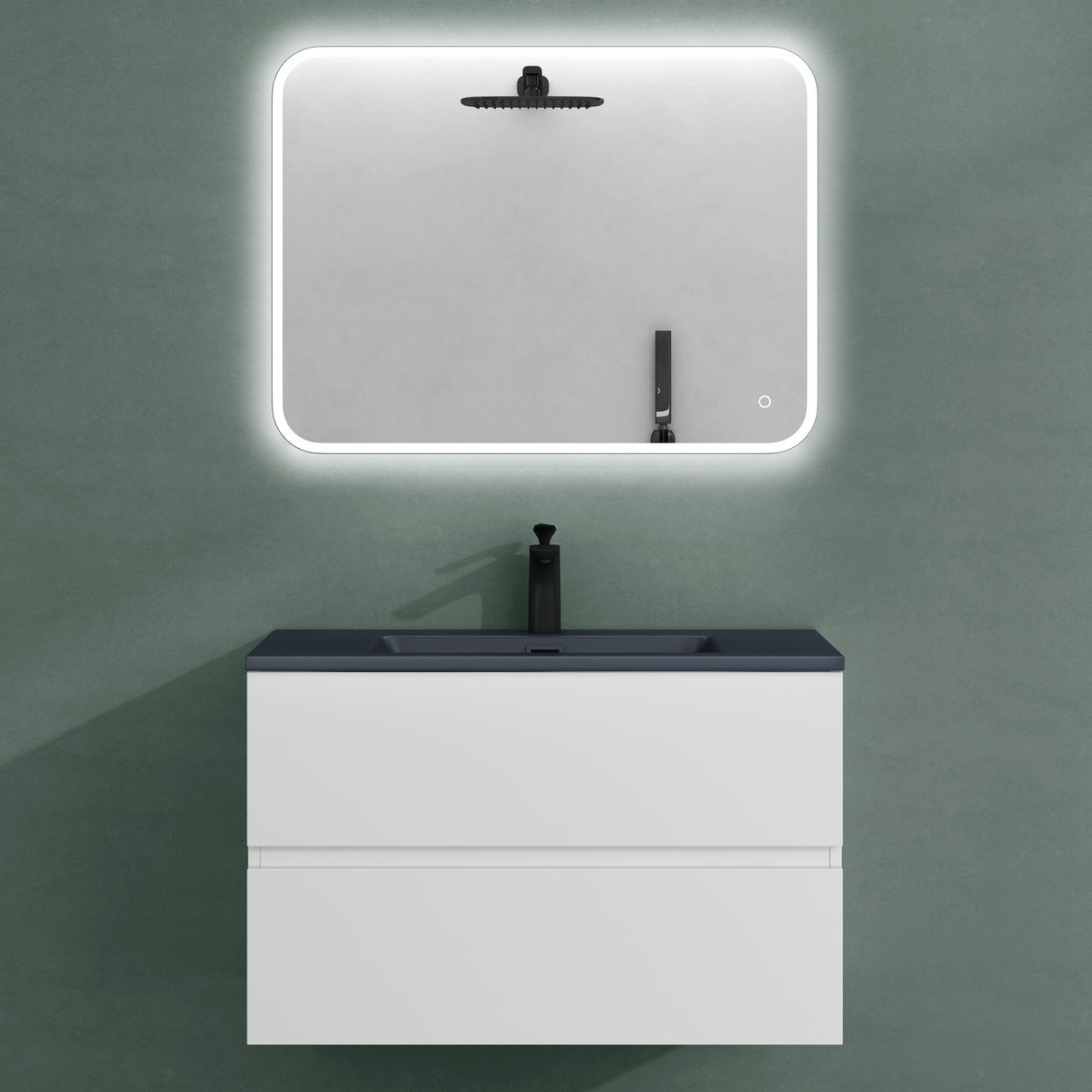 glasvilla Badmöbel-Set Waschtisch mit Unterschrank Mineralguss Waschbecken in Anthrazit Waschbeckenunterschrank 2-Schubladen Soft-Close Aqualis