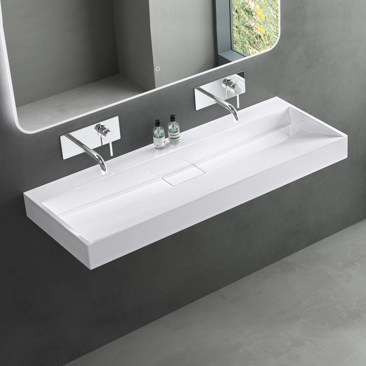 glasvilla Waschbecken Aufsatzwaschbecken Hängewaschbecken Hängewaschtisch inkl. Ablaufgarnitur Mineralguss Rechteckig Waschplatz col19