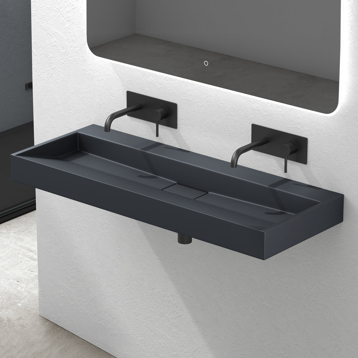 glasvilla Waschbecken Aufsatzwaschbecken Hängewaschbecken Hängewaschtisch inkl. Ablaufgarnitur Mineralguss Rechteckig Waschplatz col19