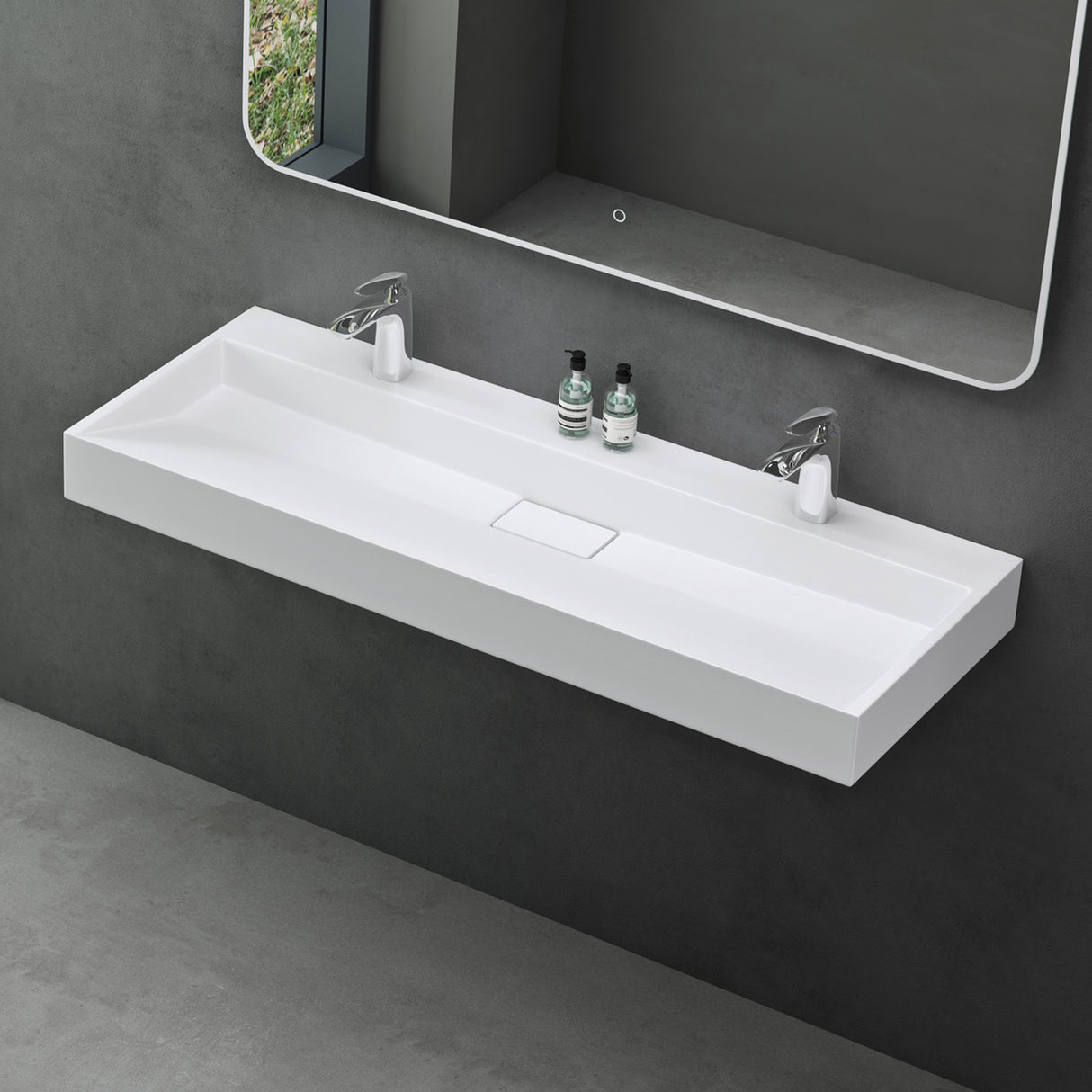 glasvilla Waschbecken Aufsatzwaschbecken Hängewaschbecken Hängewaschtisch inkl. Ablaufgarnitur Mineralguss Rechteckig Waschplatz col19