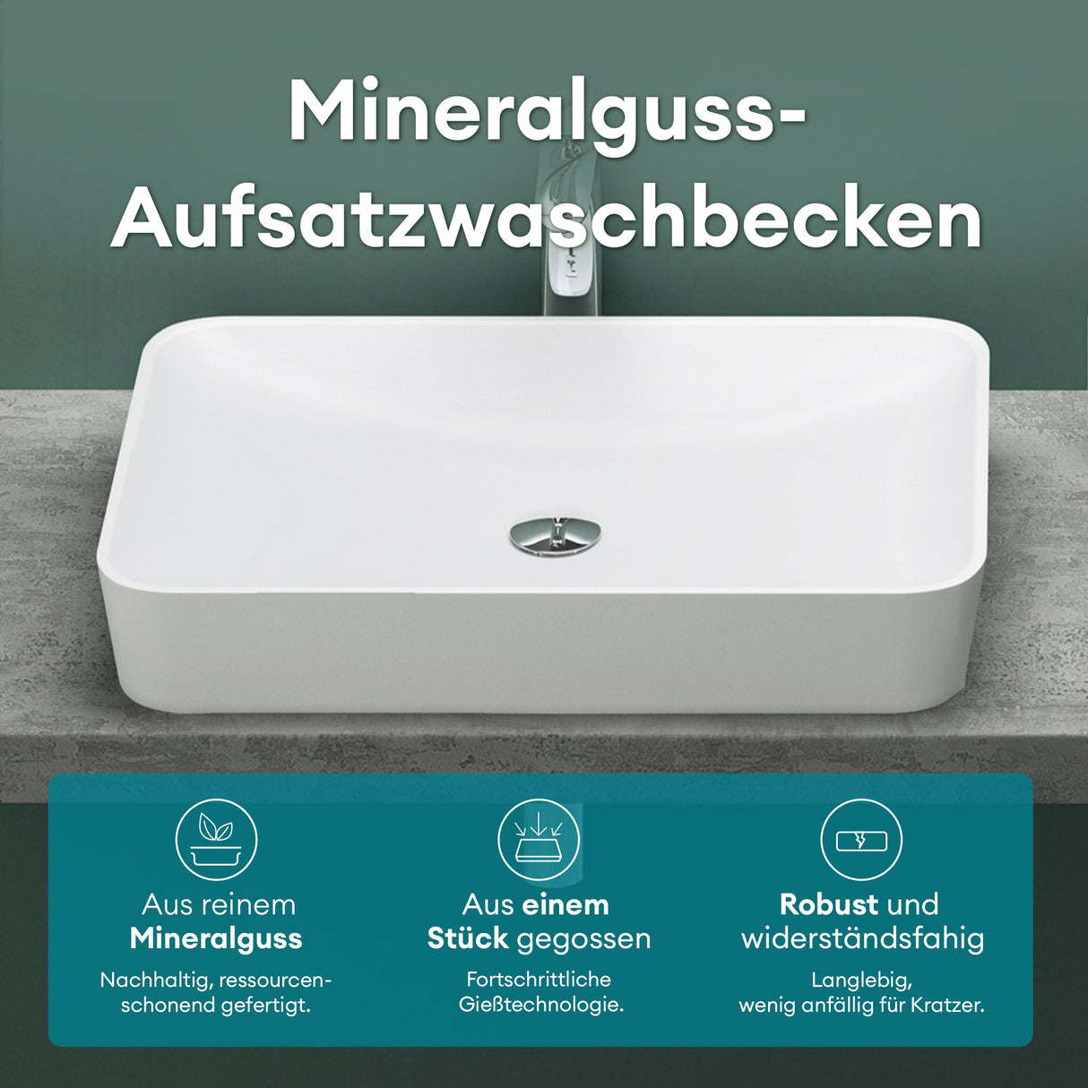 glasvilla Waschbecken Aufsatzwaschbecken aus Mineralguss Waschschale Waschtisch inkl. Standard DIN-Anschlüsse Col815