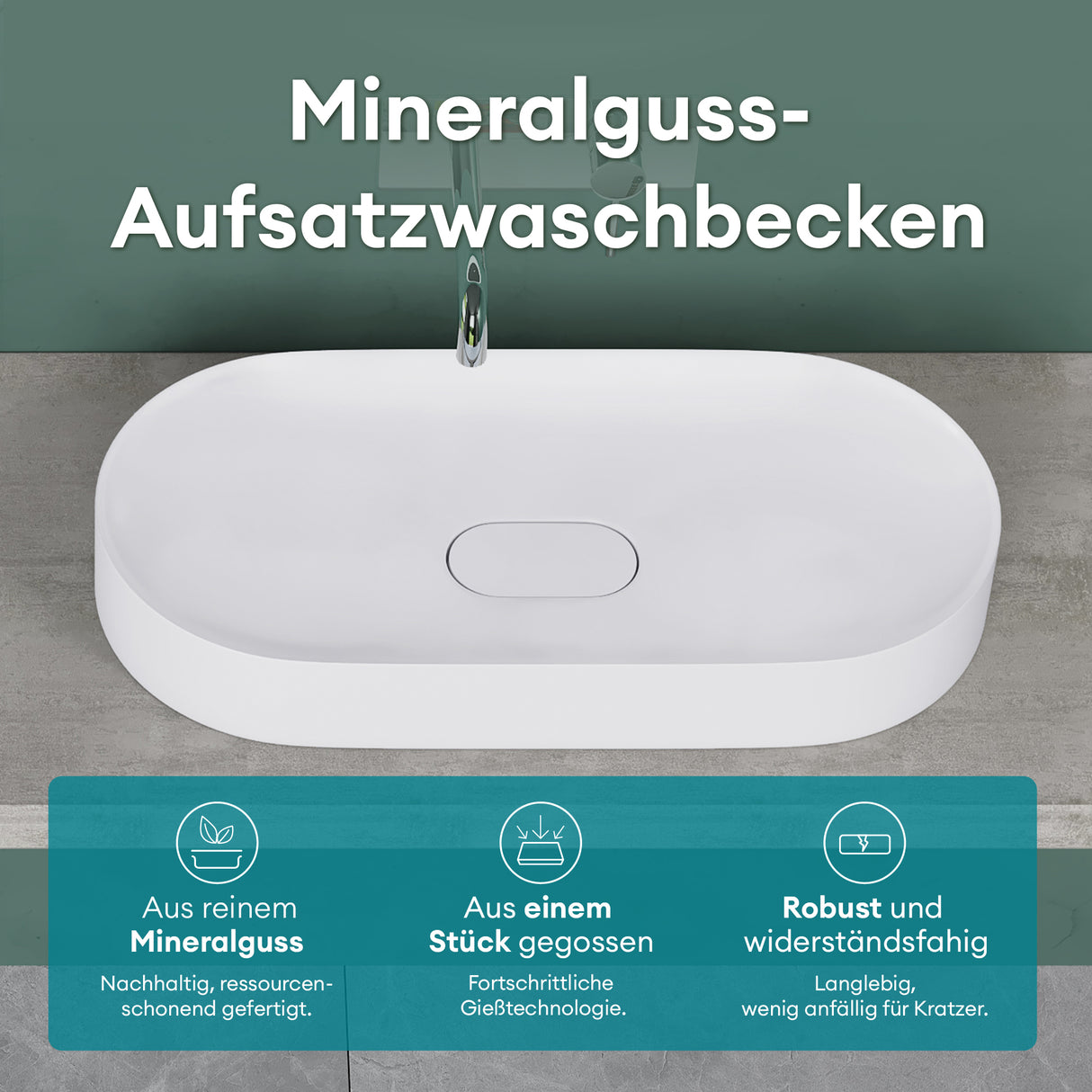 glasvilla Waschbecken Aufsatzwaschbecken Waschschale aus Mineralguss inkl. Nano-Versiegelung Col826