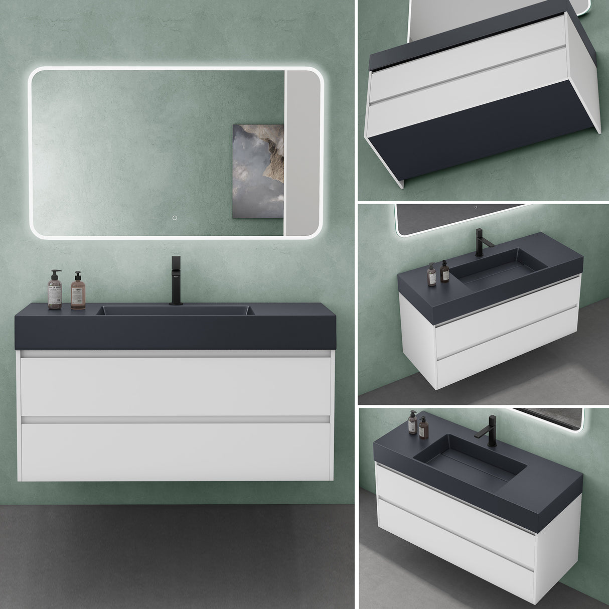 glasvilla Badmöbel Set Badezimmermöbel 120cm Waschbecken Waschtisch mit Unterschrank Deep