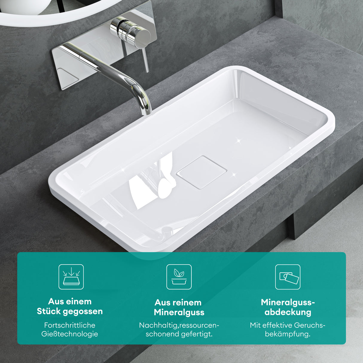 glasvilla Waschbecken mineralguss Einbauwaschbecken mit Ablaufabdeckung Col104
