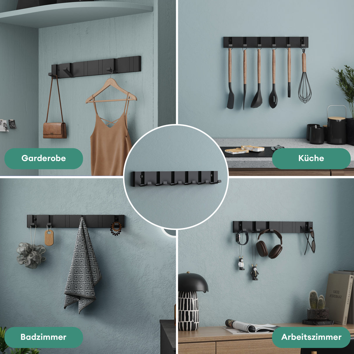 glasvilla Kleiderhaken ohne Bohren Wandgarderobe Wandhaken aus Edelstahl Garderobenleiste Garderobenhaken Stalo-04+05