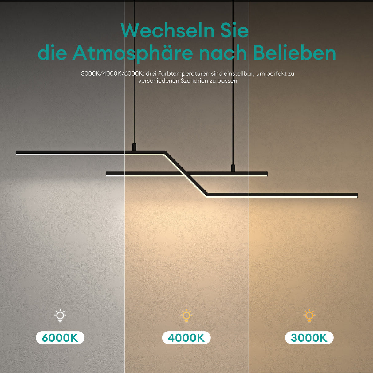 glasvilla Pendelleuchte 105cm LED Hängelampe Linear design 3000K/4000K/6000K Verstellbares Kabel 18W Hängeleuchte für Esszimmer Wohnzimmer Schlafzimmer