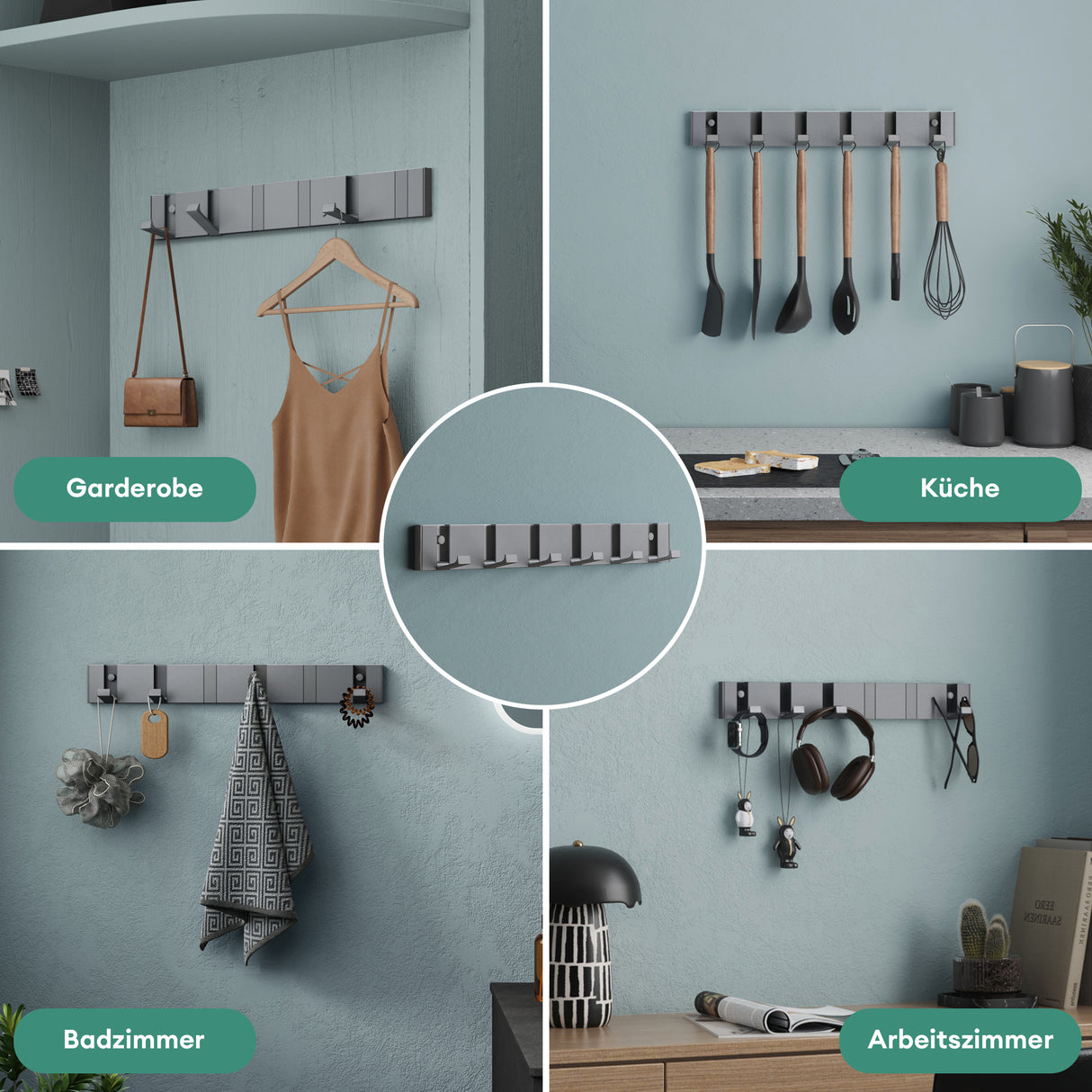 glasvilla Kleiderhaken ohne Bohren Wandgarderobe Wandhaken aus Edelstahl Garderobenleiste Garderobenhaken Stalo-04+05