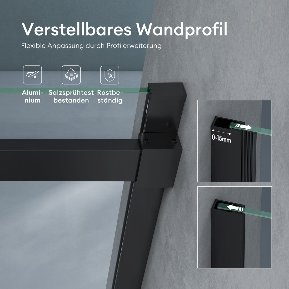 glasvilla Duschkabine mit Schiebetür Duschabtrennung 8mm ESG-Sicherheitsglas Nano-Beschichtung Hebe-Senk-Mechanismus Rav19 Schwarz