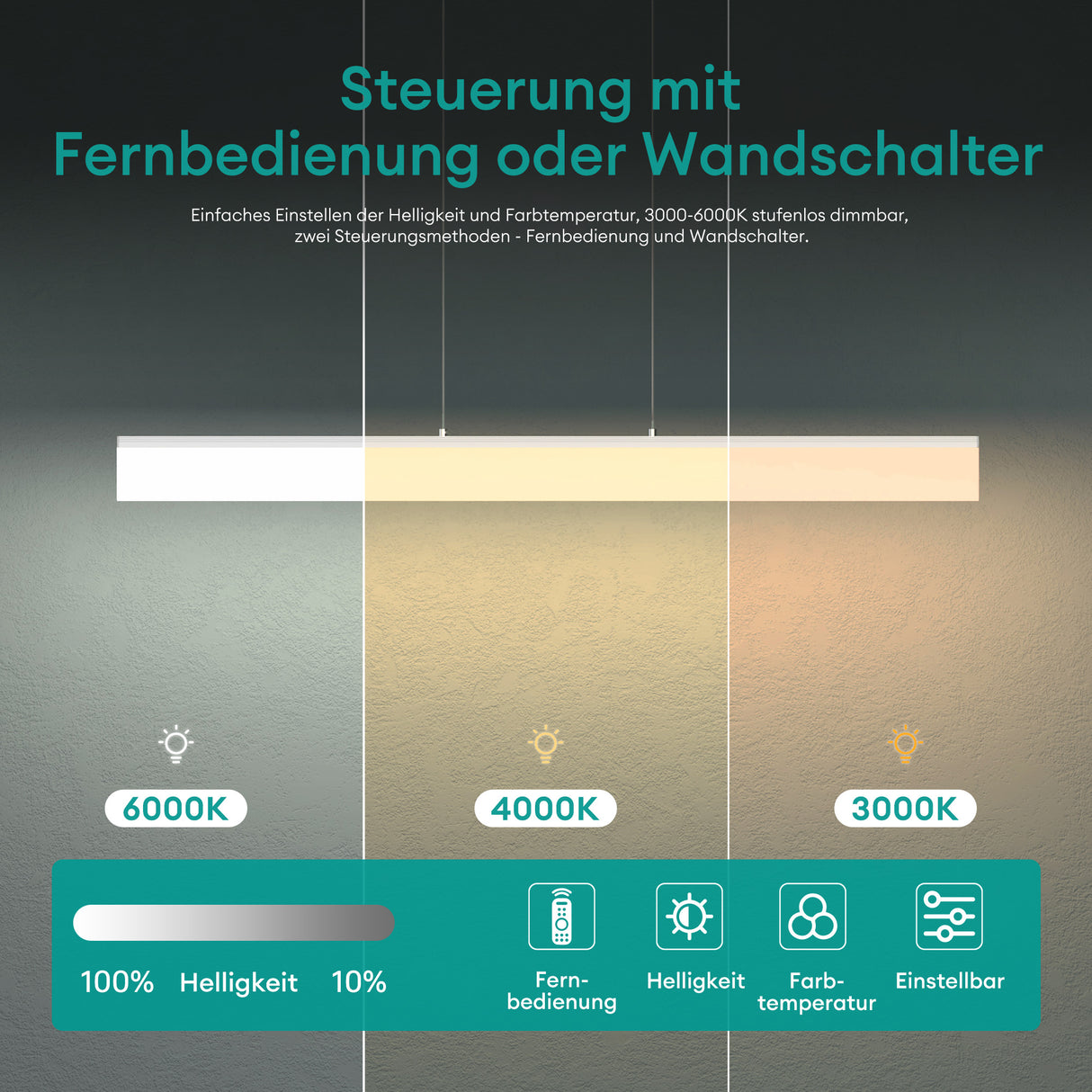 glasvilla Pendelleuchte LED Hängelampe Dimmbar mit Fernbedienung Verstellbares Kabel Hängeleuchte für Esszimmer Wohnzimmer Schlafzimmer