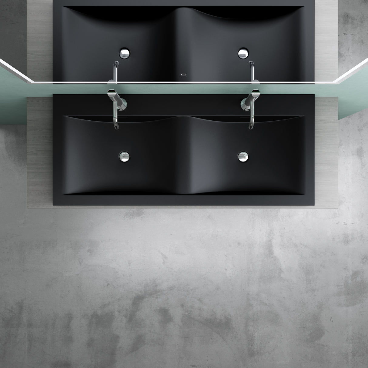 glasvilla Waschbecken Einbauwaschbecken Waschtisch 2 Becken Mineralguss rechteckig 2 Armaturenlöcher Überlauffunktion Col03