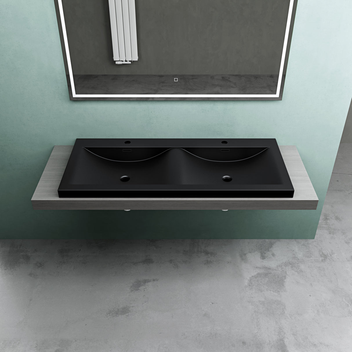 glasvilla Waschbecken Einbauwaschbecken Waschtisch 2 Becken Mineralguss rechteckig 2 Armaturenlöcher Überlauffunktion Col03