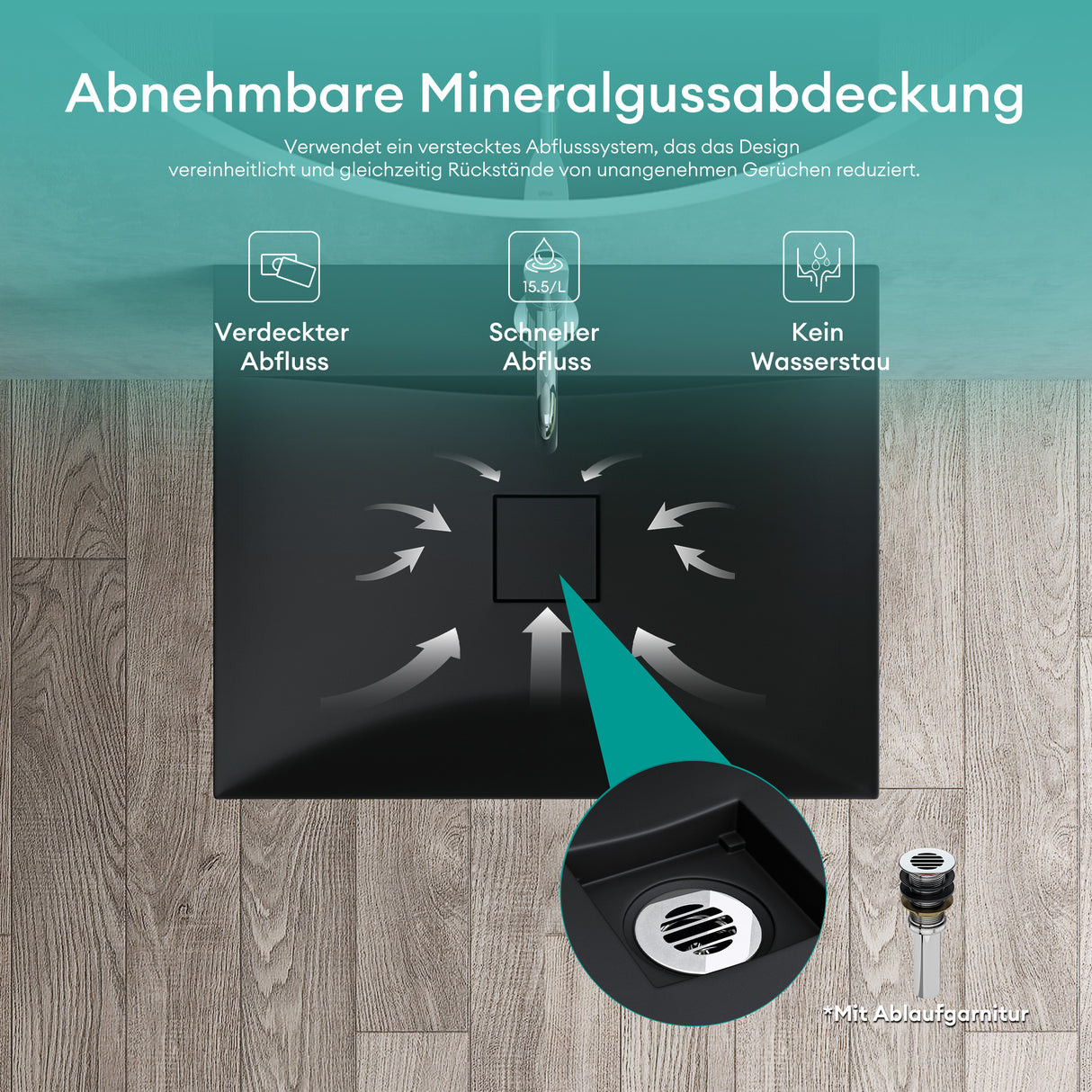 Lavabo Glasvilla, lavabo suspendu, lavabo à poser en matériau minéral moulé, Col810