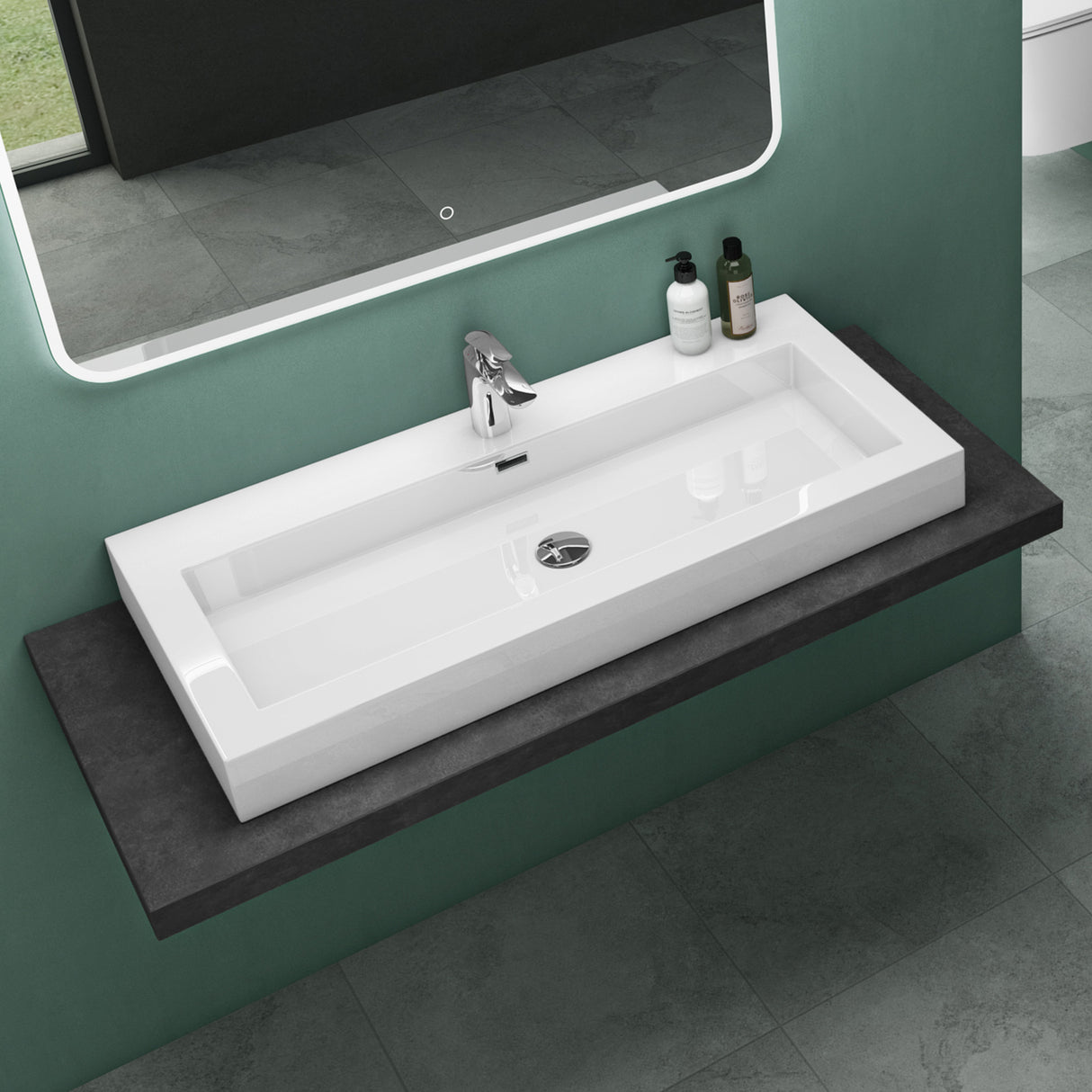 glasvilla Waschbecken Col18 Hängewaschtisch Aufsatzwaschbecken Mineralguss 1 Armaturenloch rechteckig