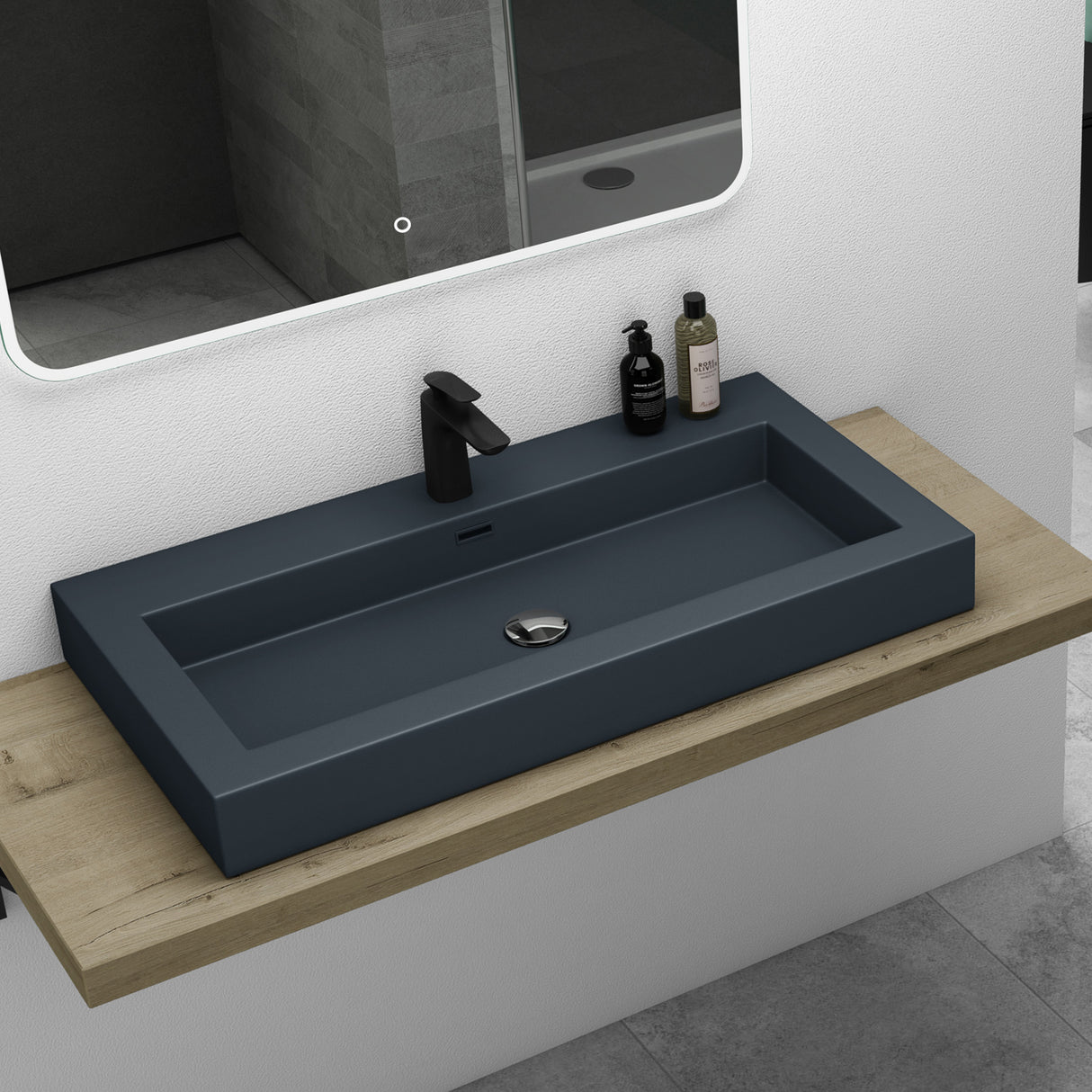 glasvilla Waschbecken Col18 Hängewaschtisch Aufsatzwaschbecken Mineralguss 1 Armaturenloch rechteckig