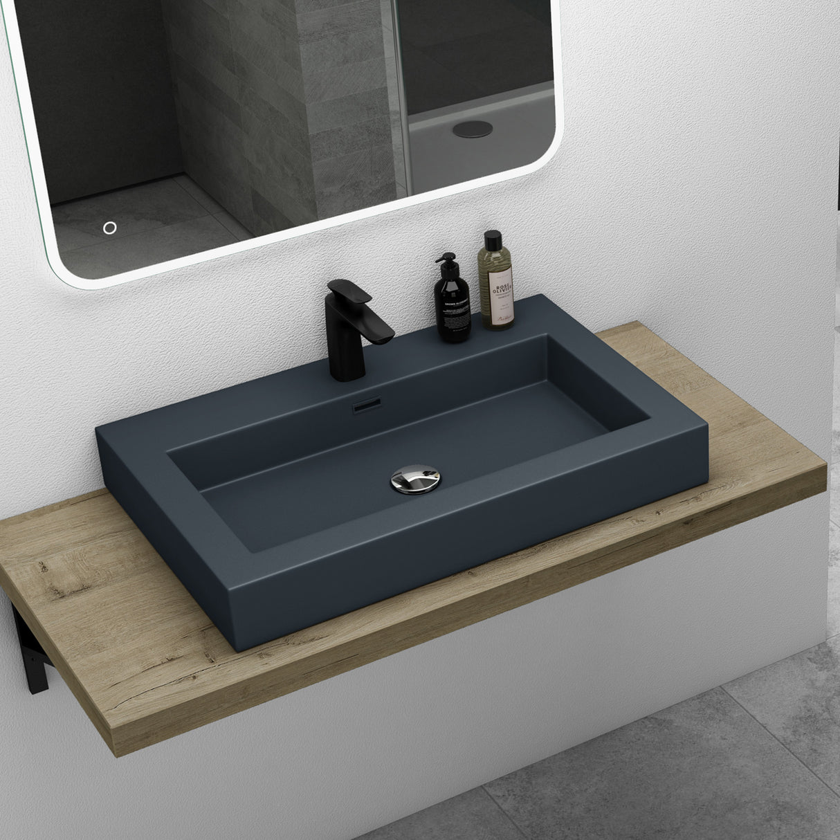 glasvilla Waschbecken Col18 Hängewaschtisch Aufsatzwaschbecken Mineralguss 1 Armaturenloch rechteckig