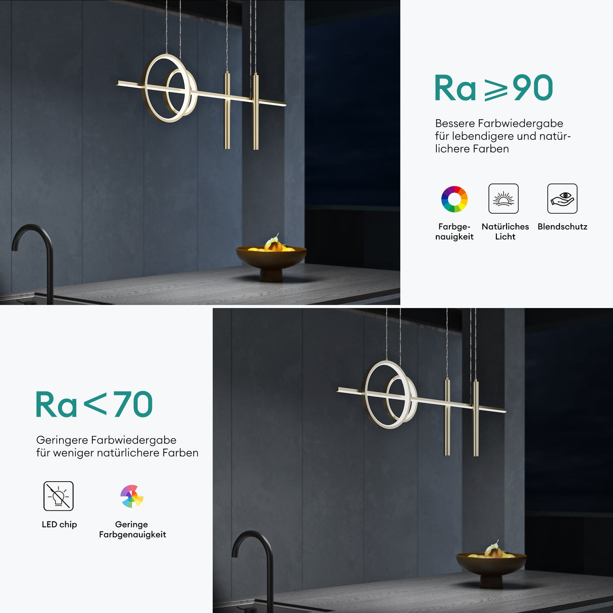 glasvilla Pendelleuchte 100cm LED Hängelampe Linear design 3000K/4000K/6000K Verstellbares Kabel 38W Hängeleuchte für Esszimmer Wohnzimmer Schlafzimmer