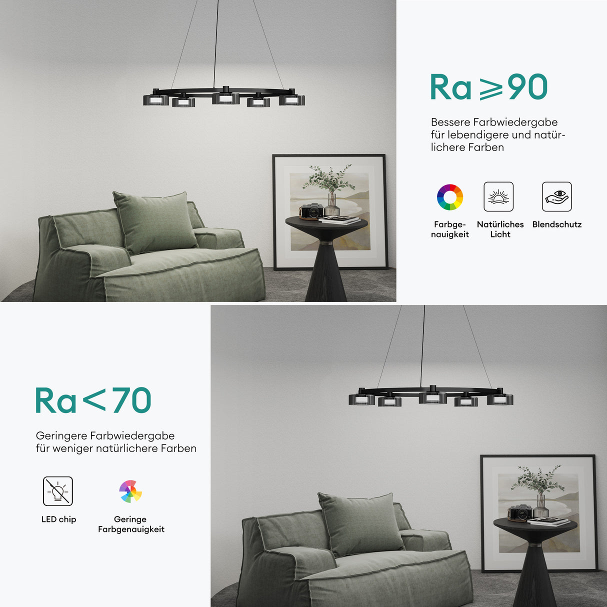 Glasvilla Design – Lámpara colgante LED negra regulable 3000K–6000K con cable ajustable