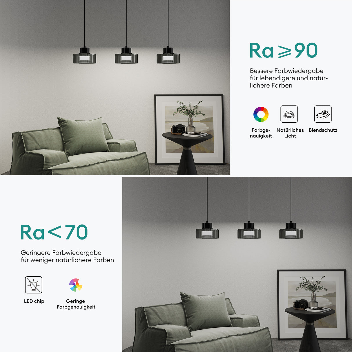 Glasvilla Design – Lámpara colgante LED negra regulable 3000K–6000K con cable ajustable