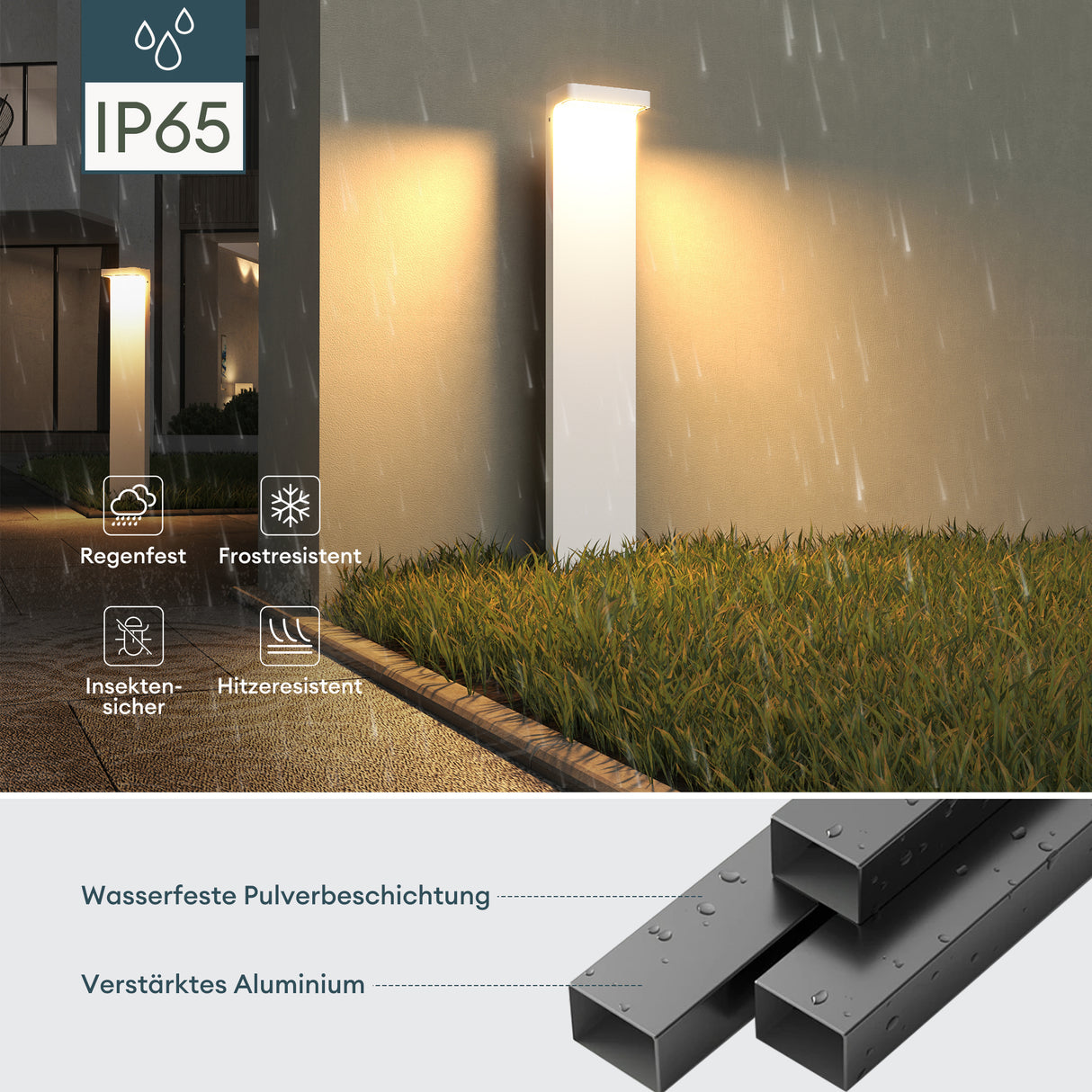 glasvilla Außenleuchte 10x6x60cm IP65 Wegeleuchte Außen | Pollerleuchte für Garten, 3000K Stehlampe Gartenlampe | Außenlampe Standleuchte 6W LumaTorch