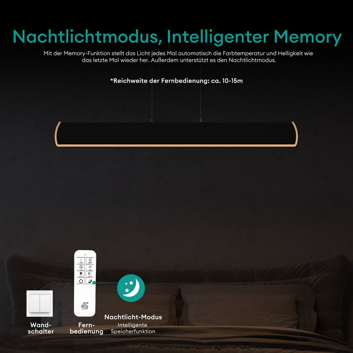 glasvilla Pendelleuchte 100cm LED Hängelampe Dimmbar mit Fernbedienung 3000K/4000K/6000K Verstellbares Kabel 20W Hängeleuchte Alivetta3730