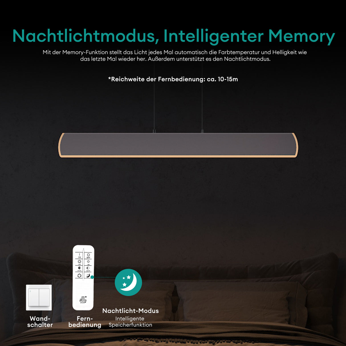 glasvilla Pendelleuchte 100cm LED Hängelampe Dimmbar mit Fernbedienung 3000K/4000K/6000K Verstellbares Kabel 20W Hängeleuchte Alivetta3730