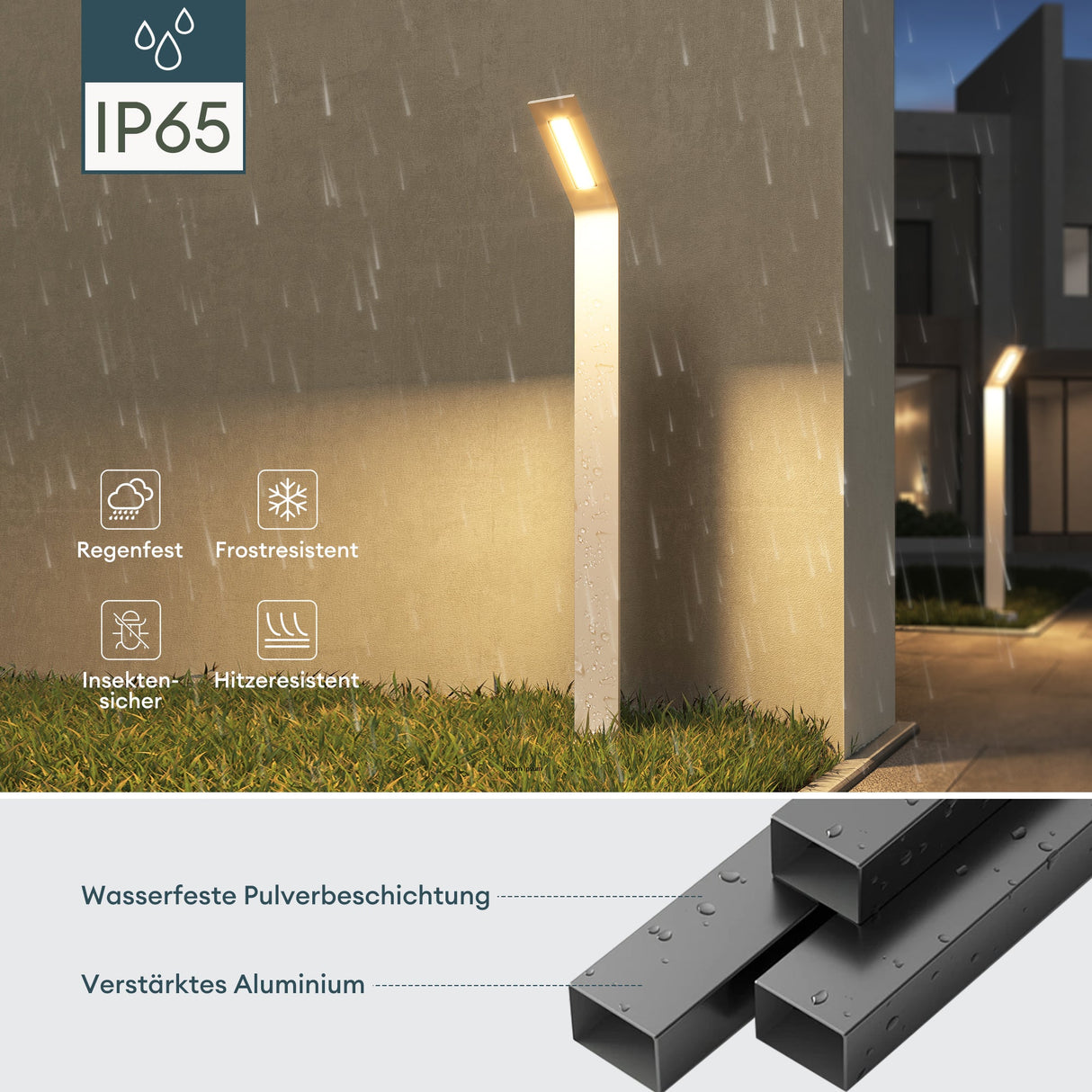 glasvilla Außenleuchte IP65 Wegeleuchte Außen | Pollerleuchte für Garten, 3000K Stehlampe Gartenlampe | Außenlampe Standleuchte 6W Pfadfinder