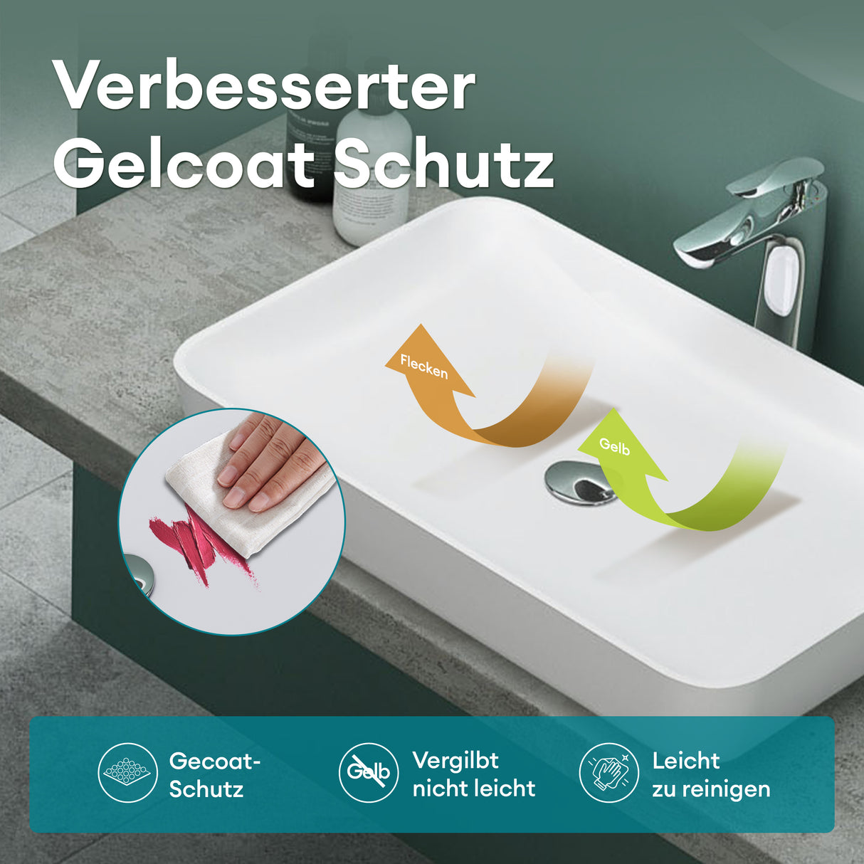 glasvilla Waschbecken Aufsatzwaschbecken aus Mineralguss Waschschale Waschtisch inkl. Standard DIN-Anschlüsse Col815