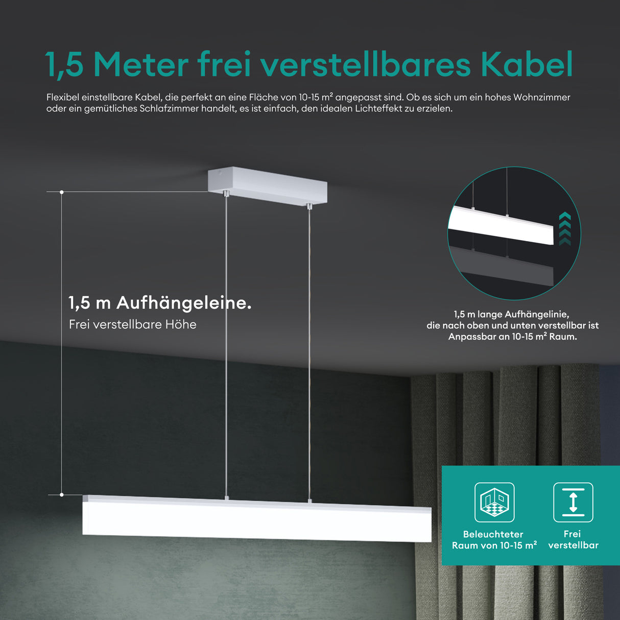 glasvilla Lampadario a Sospensione Dimmerabile con Telecomando Temperature di Colore 3000K/4000K/6000K Lampada da Soffitto a Sospensione con Cavo Regolabile per Camera da Letto e Soggiorno