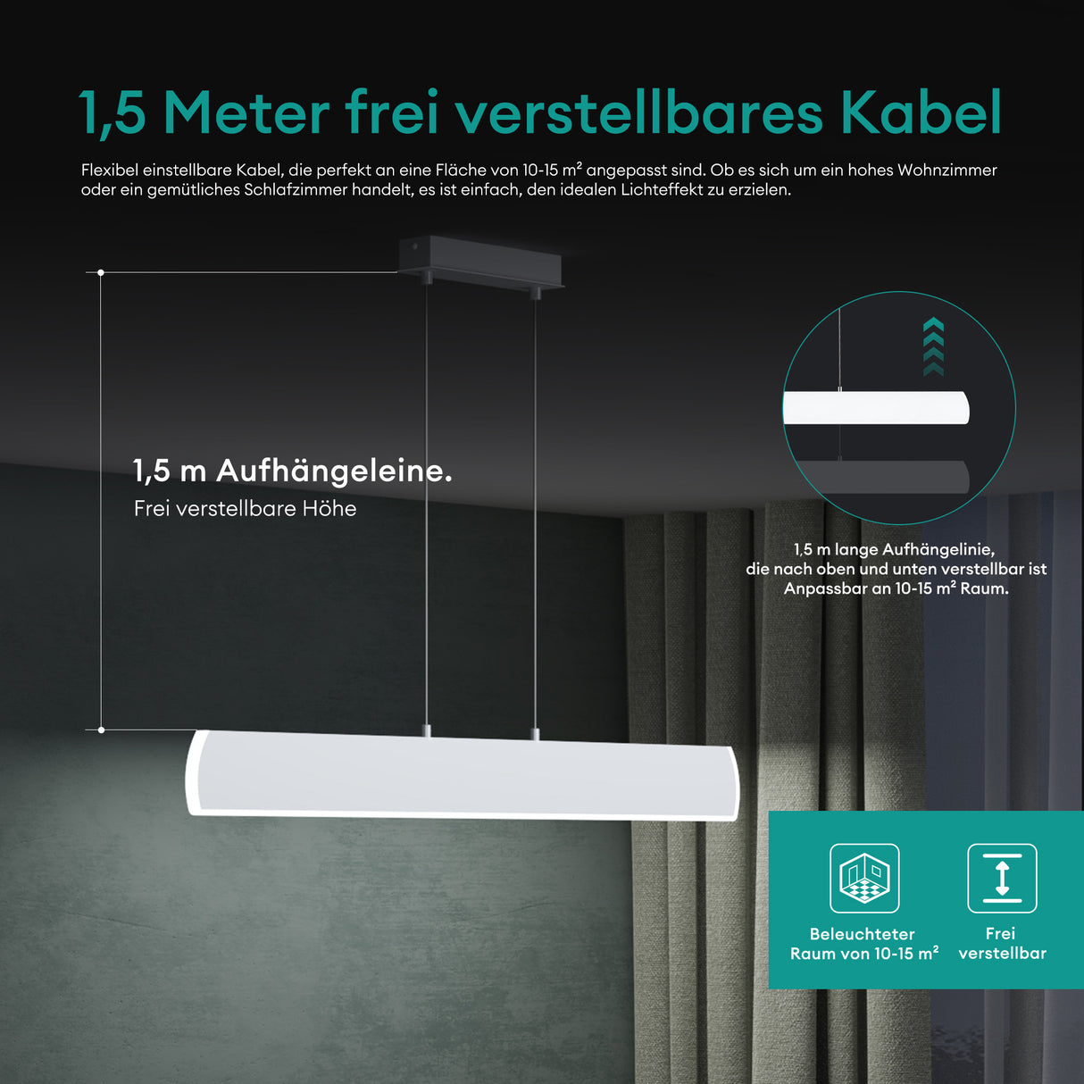 glasvilla Pendelleuchte 100cm LED Hängelampe Dimmbar mit Fernbedienung 3000K/4000K/6000K Verstellbares Kabel 20W Hängeleuchte für Esszimmer Wohnzimmer Schlafzimmer