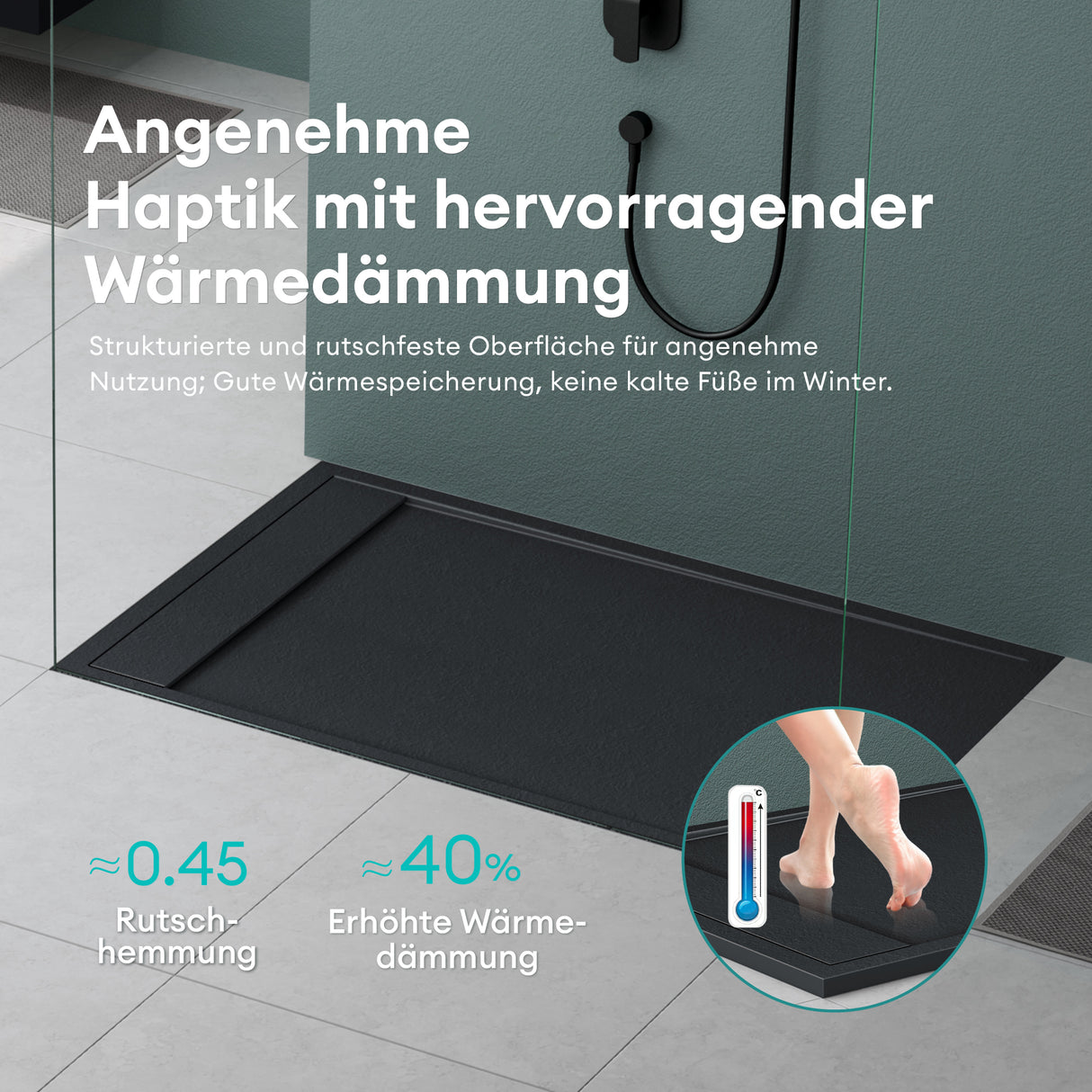 glasvilla Duschwanne Duschtasse aus Mineralguss Mineralgusswan DIN-Anschlüsse Geoma10