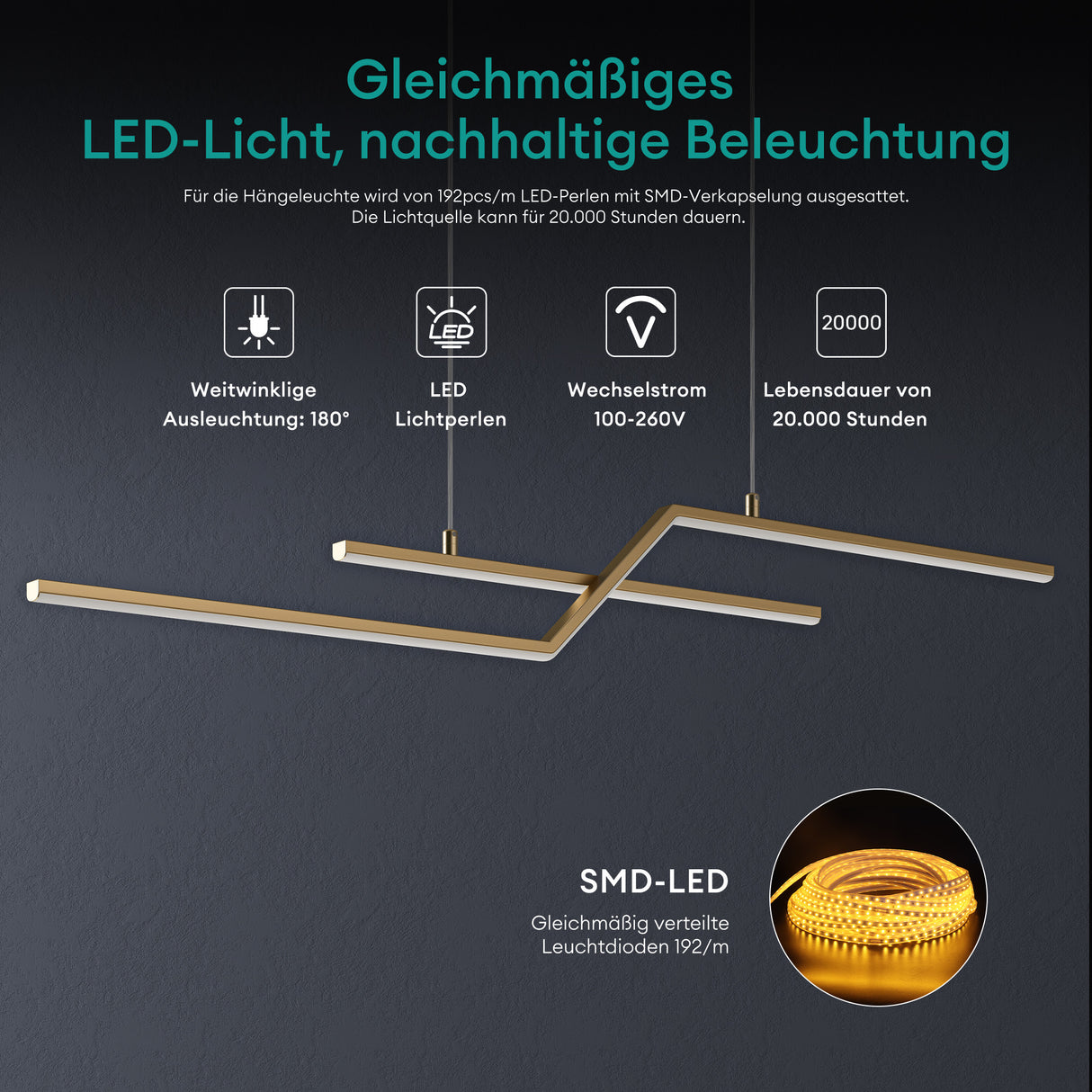 glasvilla Pendelleuchte 105cm LED Hängelampe Linear design 3000K/4000K/6000K Verstellbares Kabel 18W Hängeleuchte für Esszimmer Wohnzimmer Schlafzimmer