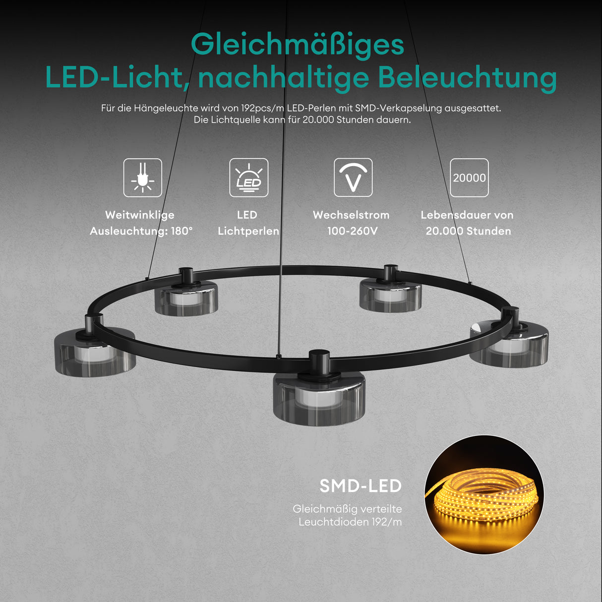 Glasvilla Design – Lámpara colgante LED negra regulable 3000K–6000K con cable ajustable