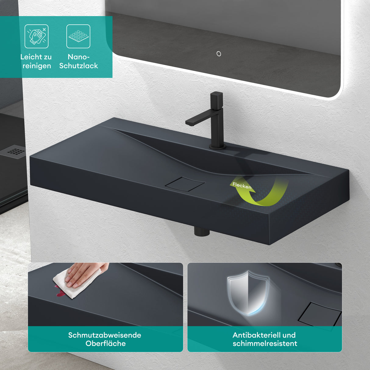 glasvilla Waschbecken Hängewaschtisch Aufsatzwaschschale aus Mineralguss Col810