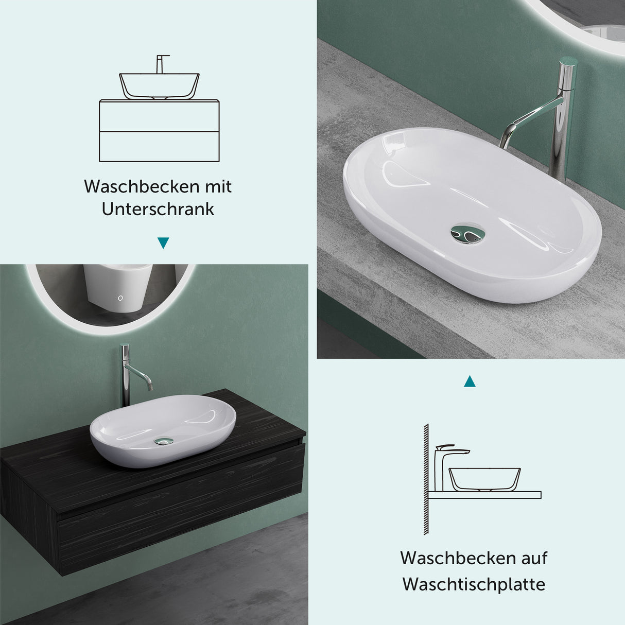 glasvilla Waschbecken Mineralguss Aufsatzwaschbecken Waschschale Col808