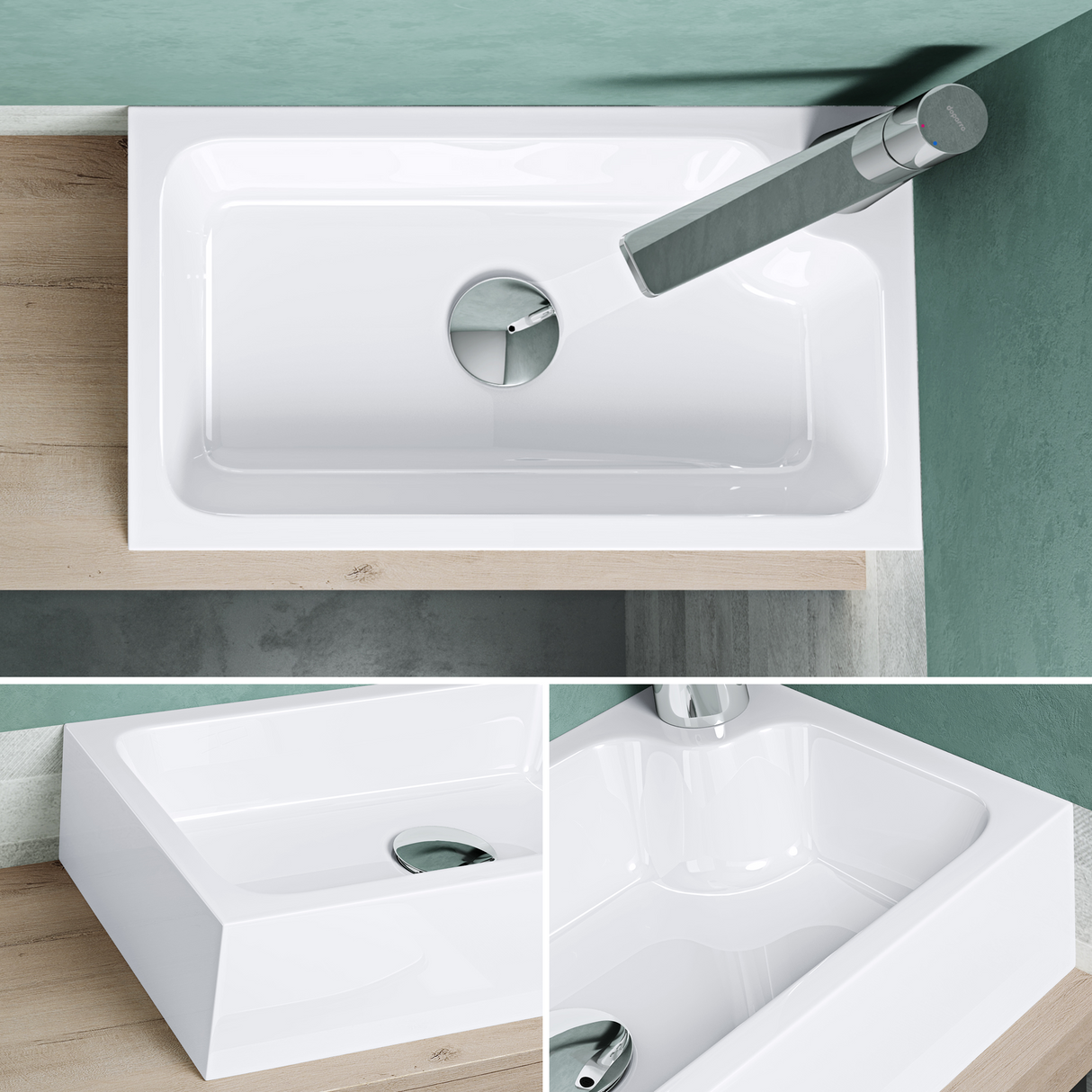 glasvilla Waschbecken Gäste WC Aufsatzwaschbecken mit Hahnloch 46x26x11cm Mineralguss Eckig Klein Waschschale Waschplatz Col101