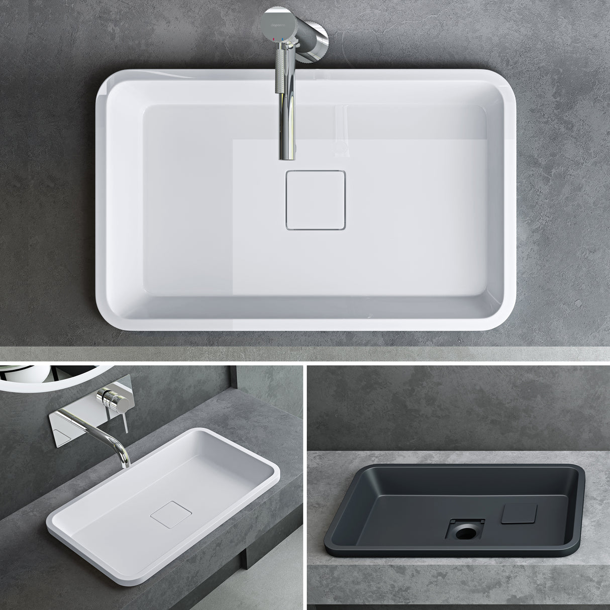 glasvilla Waschbecken mineralguss Einbauwaschbecken mit Ablaufabdeckung Col104