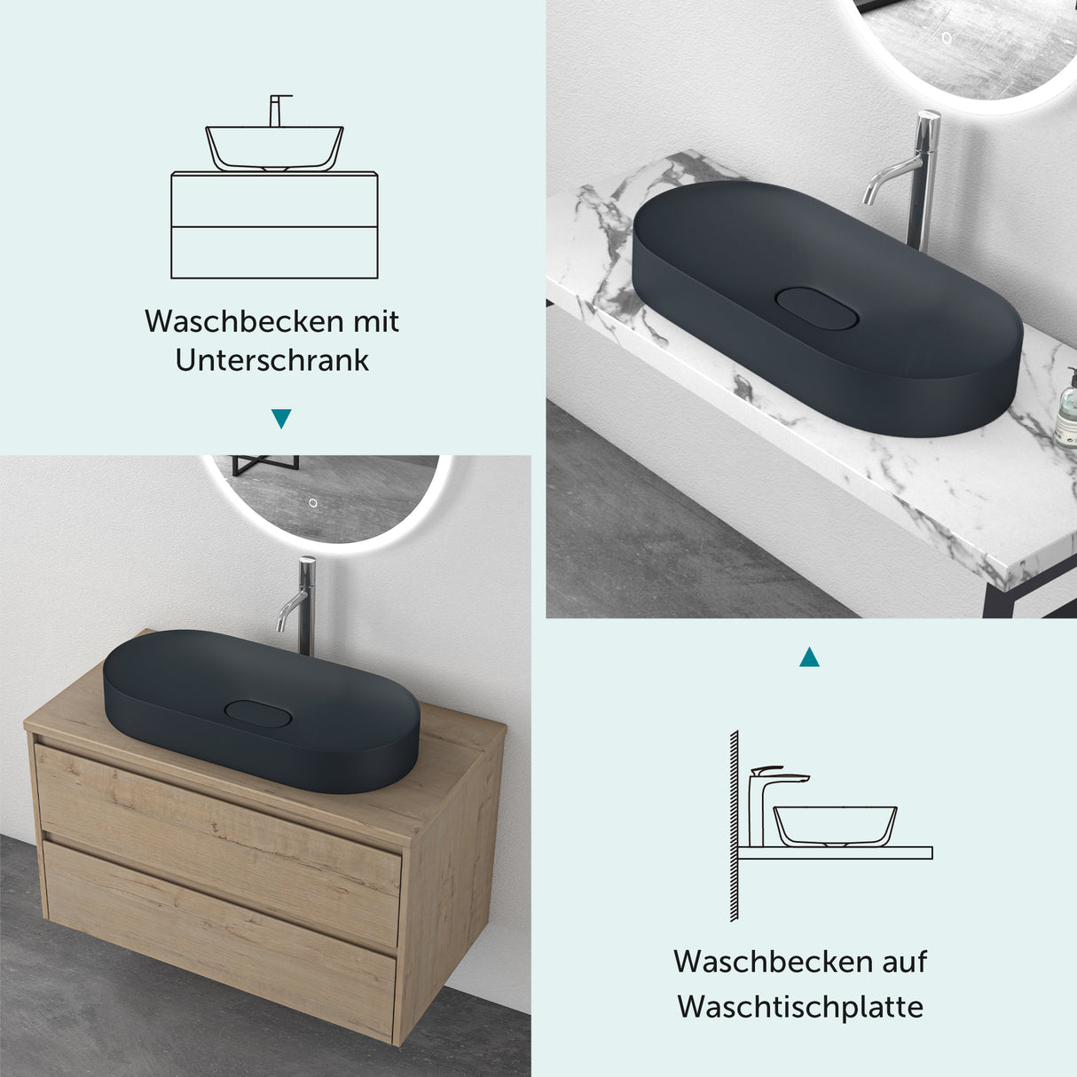 glasvilla Waschbecken Aufsatzwaschbecken Waschschale aus Mineralguss inkl. Nano-Versiegelung Col826
