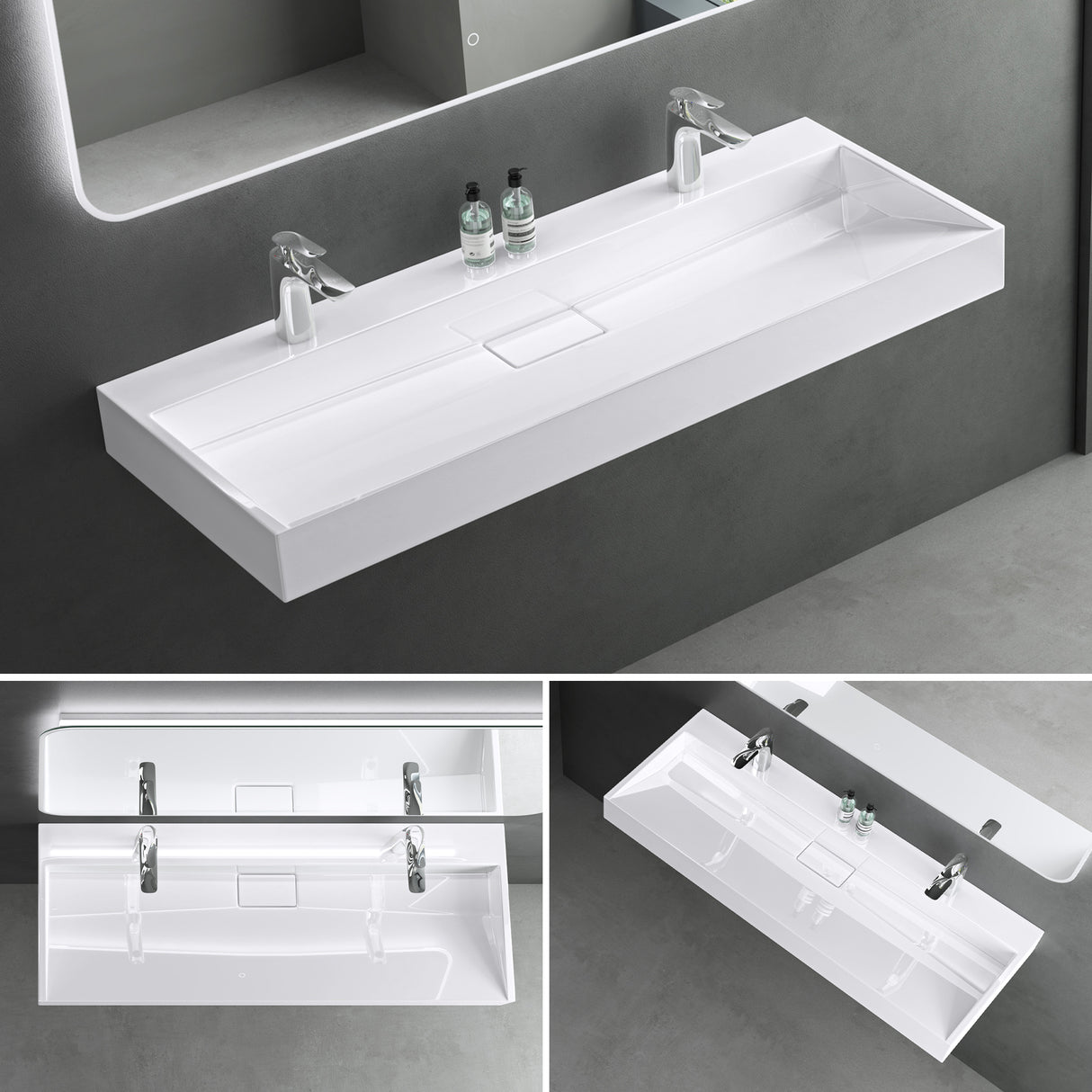 glasvilla Waschbecken Aufsatzwaschbecken Hängewaschbecken Hängewaschtisch inkl. Ablaufgarnitur Mineralguss Rechteckig Waschplatz col19