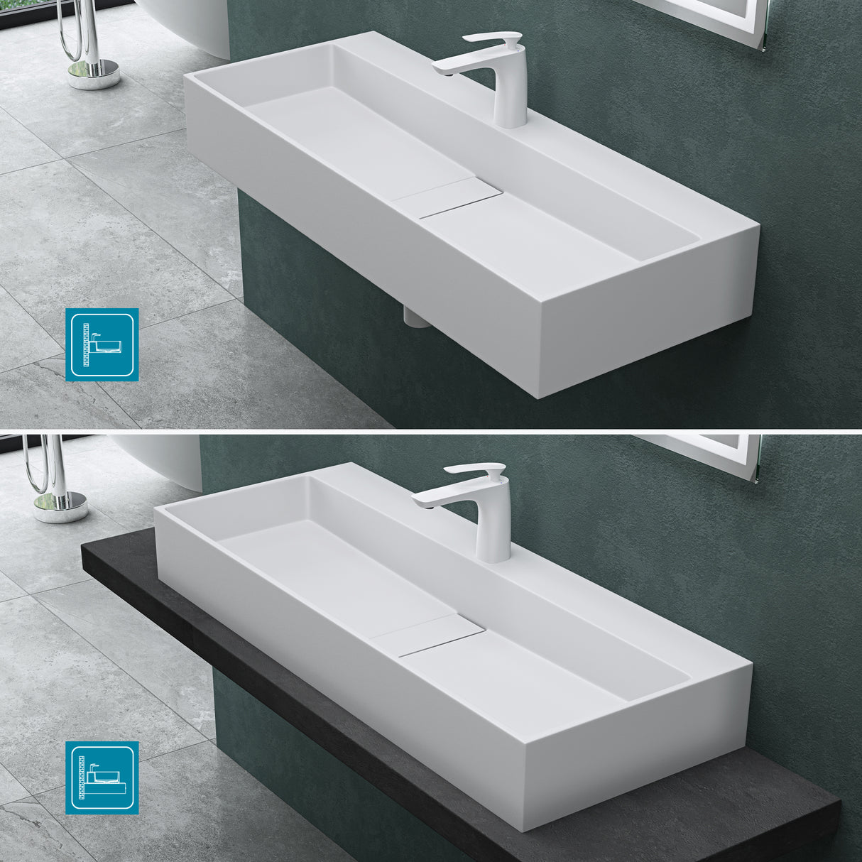 Lavabo Glasvilla Col6028 – Mineralguss con orificio para grifo, diseño y funcionalidad superior