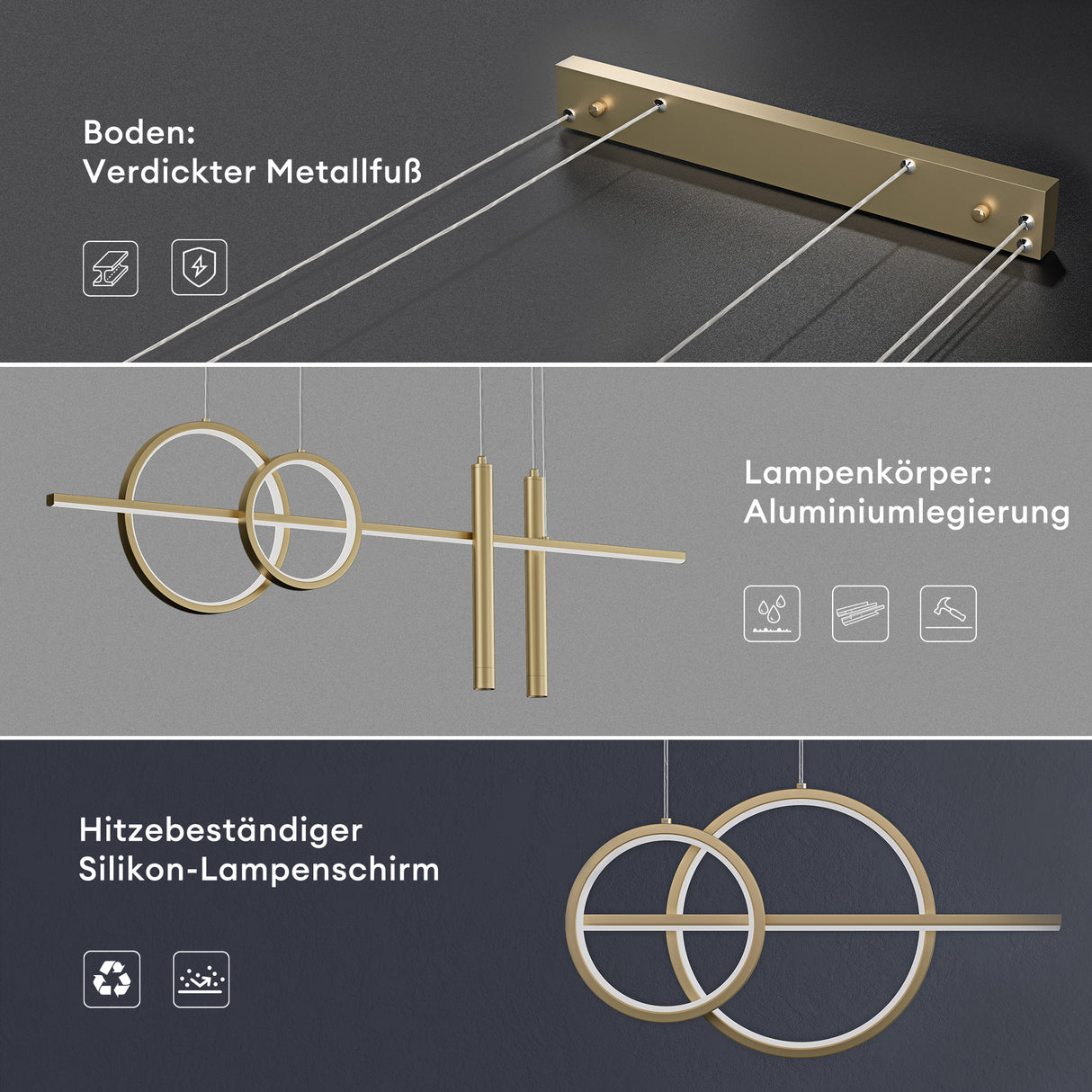 glasvilla Pendelleuchte 100cm LED Hängelampe Linear design 3000K/4000K/6000K Verstellbares Kabel 38W Hängeleuchte für Esszimmer Wohnzimmer Schlafzimmer