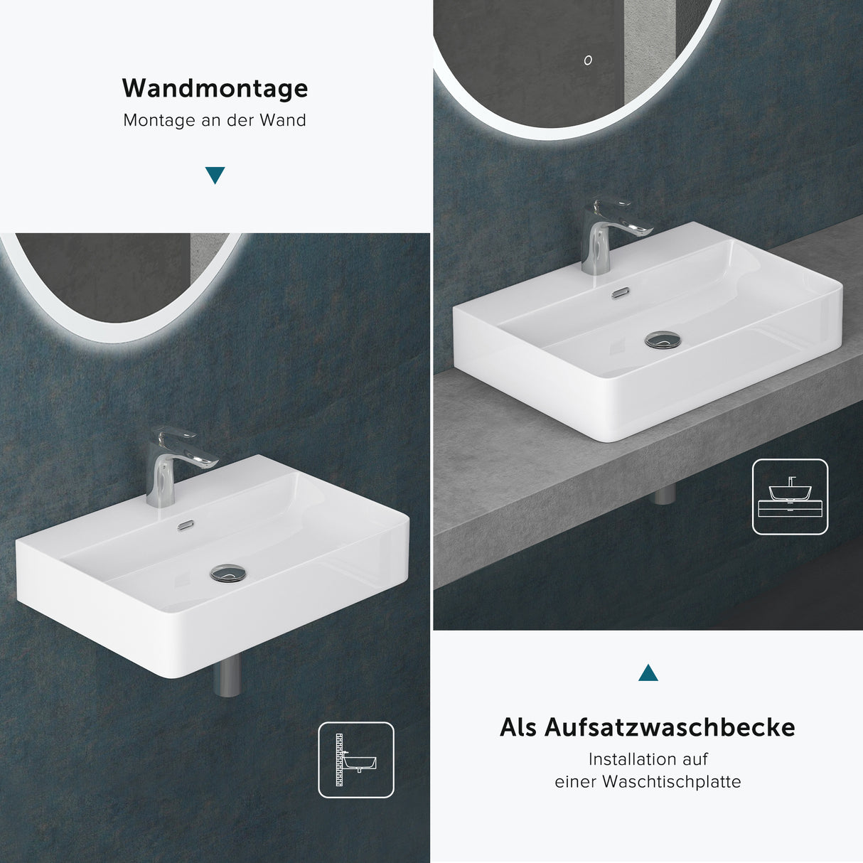 glasvilla Waschbecken Aufsatzwaschbecken Meissen201 Waschtisch aus Keramik inkl. Nano-Beschichtung