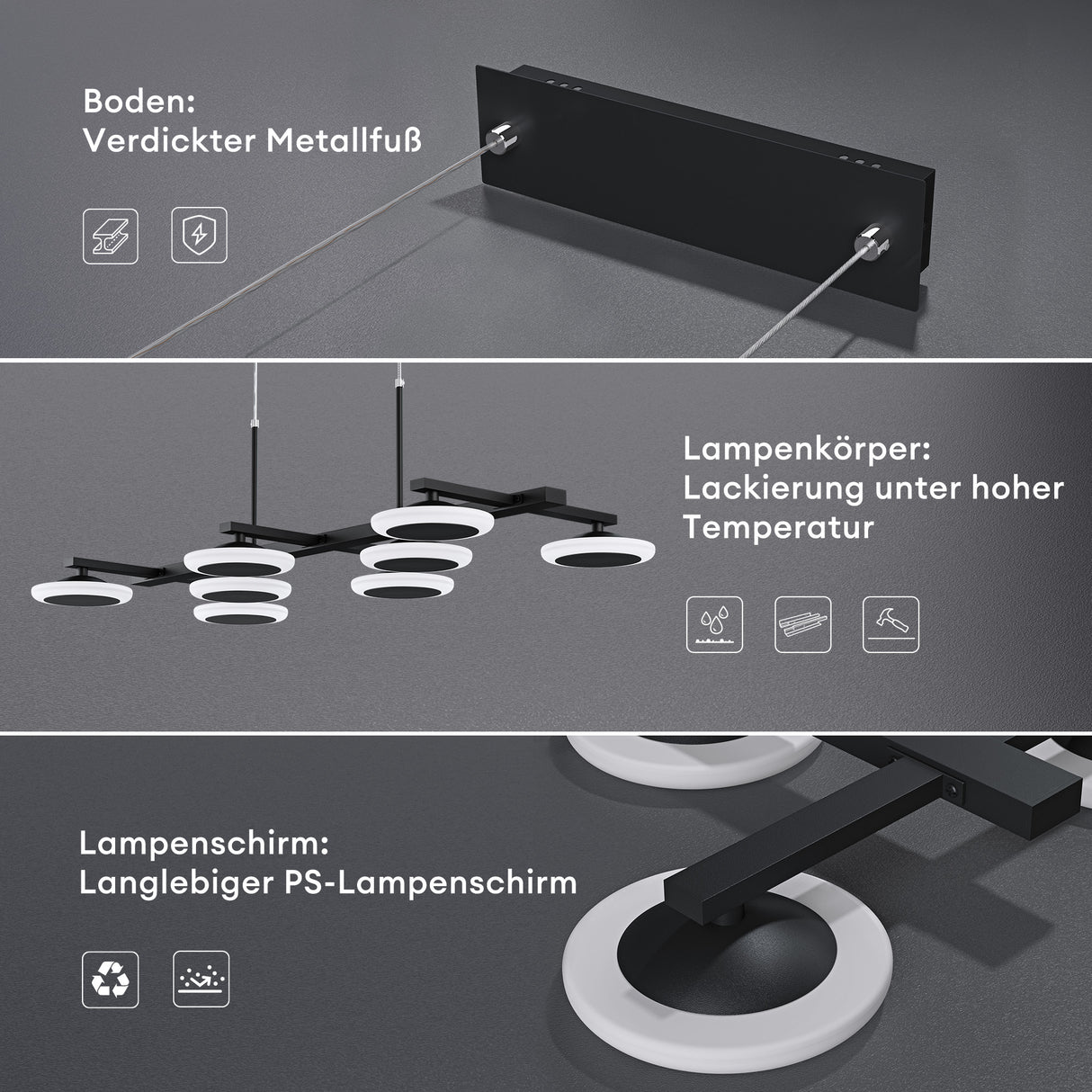 glasvilla Lampadario a Sospensione 32W, 72cm, Lampada da Soffitto a Sospensione Dimmerabile con Telecomando 3000K/4000K/6000K per Sala da Pranzo, Camera da Letto e Soggiorno