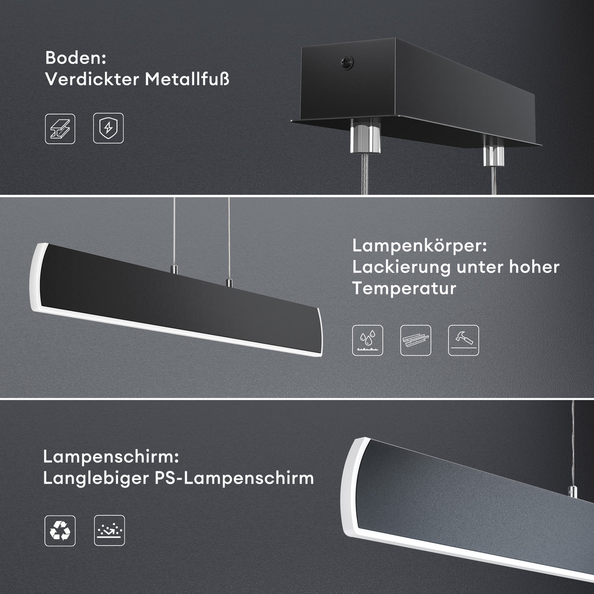 glasvilla Pendelleuchte 100cm LED Hängelampe Dimmbar mit Fernbedienung 3000K/4000K/6000K Verstellbares Kabel 20W Hängeleuchte Alivetta3730