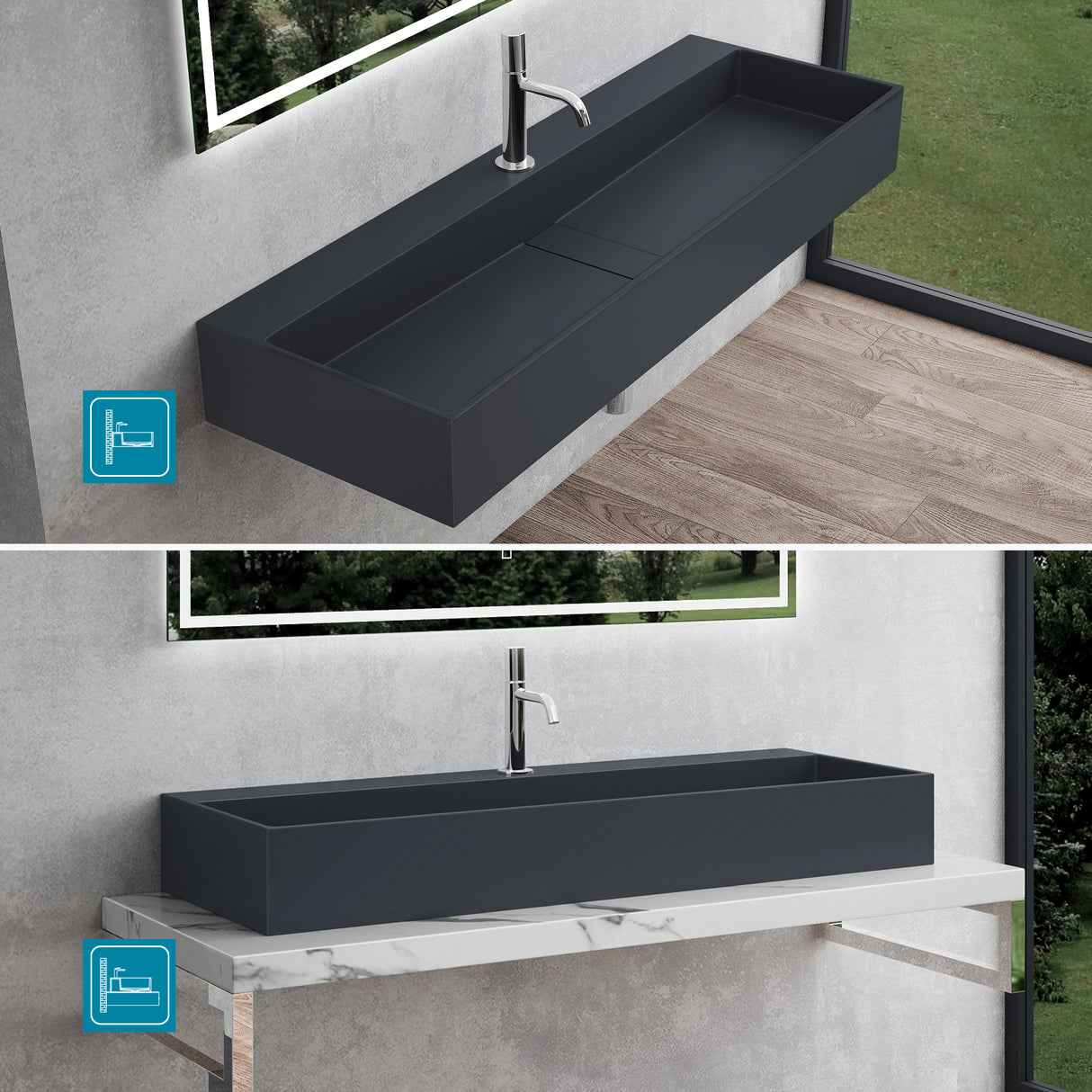glasvilla Waschbecken Aufsatzwaschbecken Hängewaschbecken aus Mineralguss mit Armaturloch Col6028