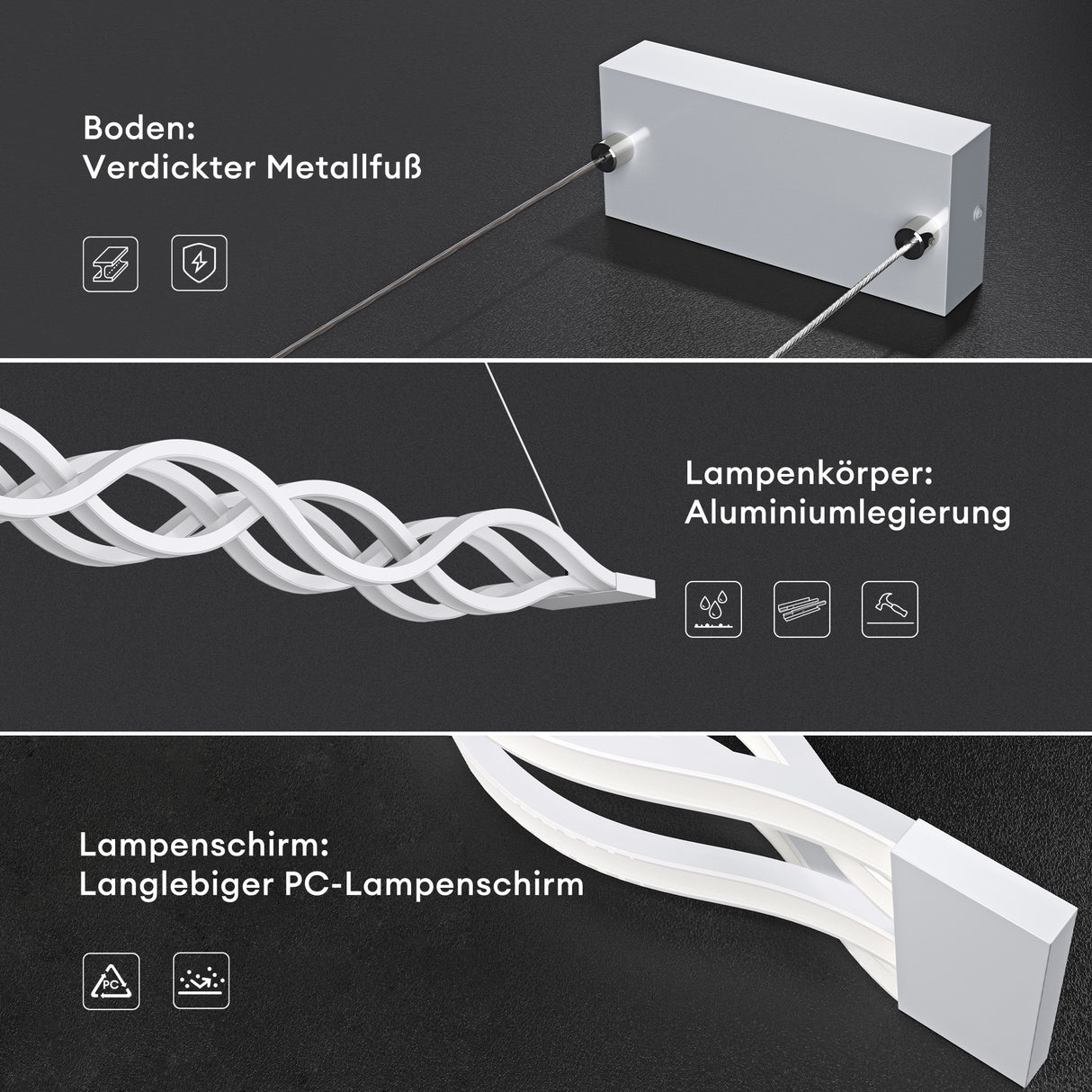 glasvilla Pendelleuchte 106cm LED Hängelampe Dimmbar mit Fernbedienung 3000K/4000K/6000K Verstellbares Kabel 60W Weiß Hängeleuchte Alivetta3301