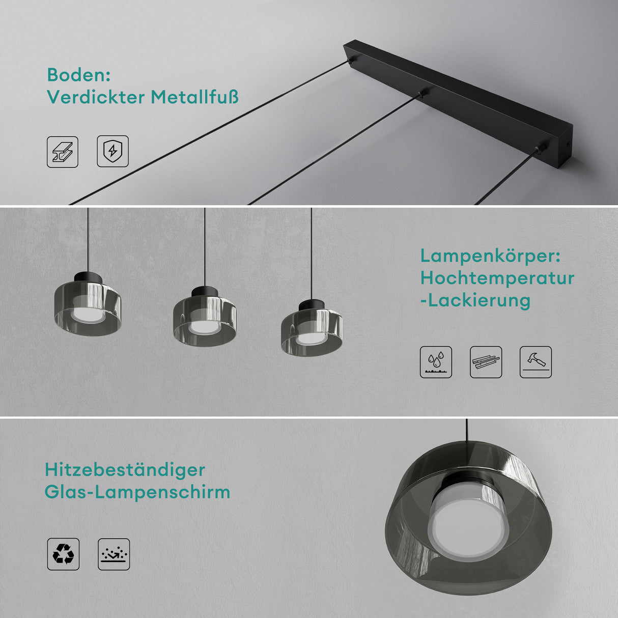 Glasvilla Design – Lámpara colgante LED negra regulable 3000K–6000K con cable ajustable