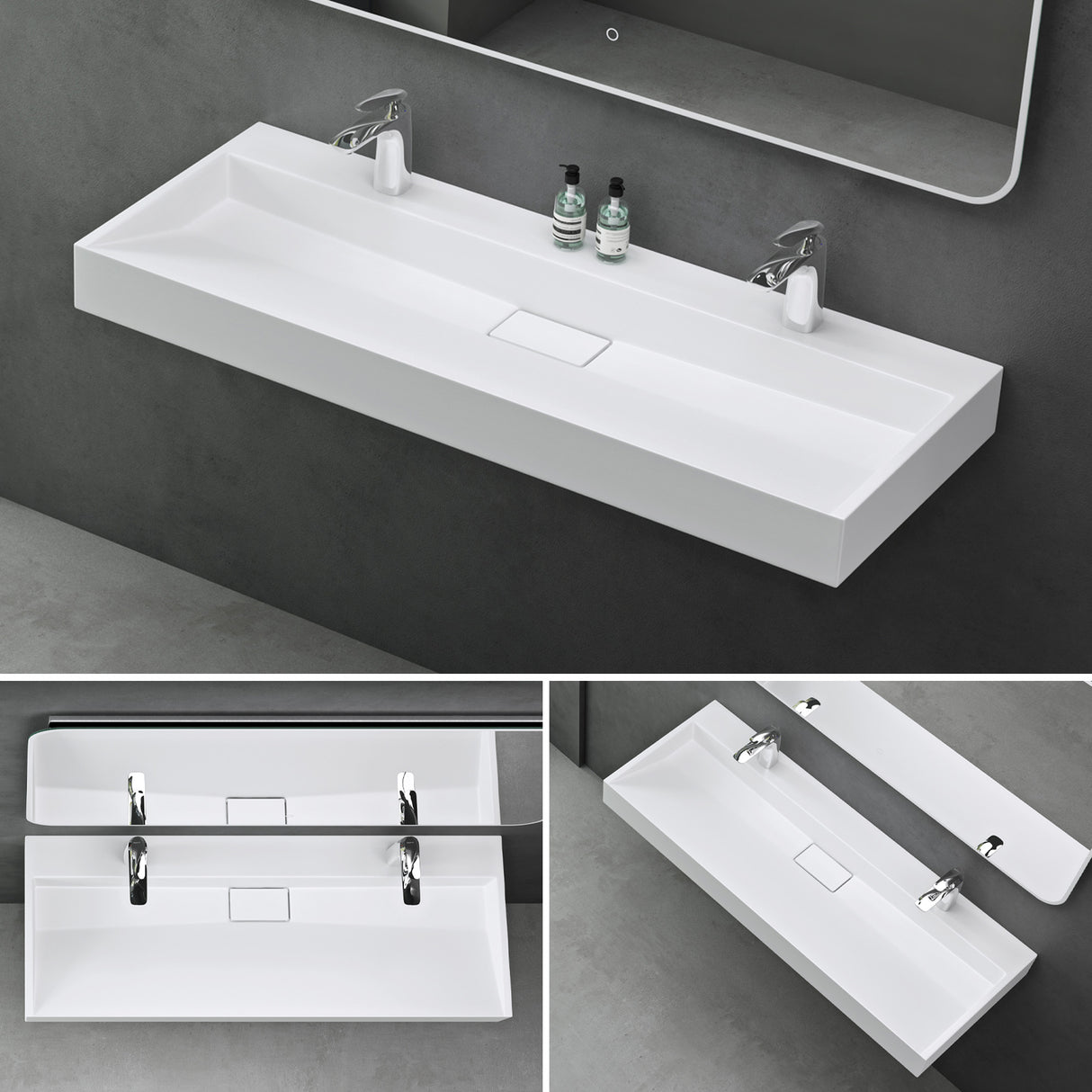 glasvilla Waschbecken Aufsatzwaschbecken Hängewaschbecken Hängewaschtisch inkl. Ablaufgarnitur Mineralguss Rechteckig Waschplatz col19
